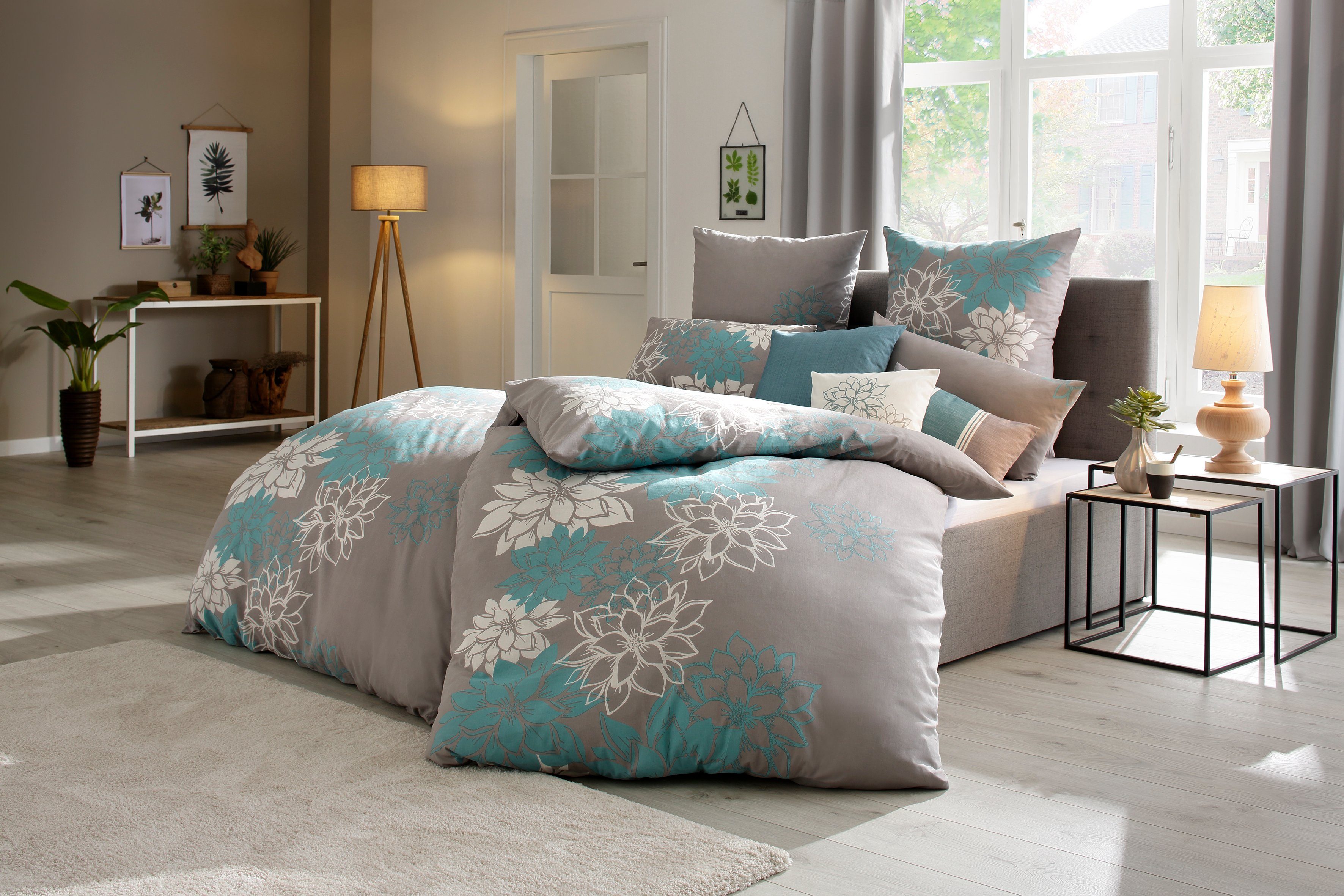 OTTO home Bettwäsche Susan in Gr. 135x200 oder 155x220 cm, Linon, 2 teilig, in verschiedenen Qualitäten, romantische Bettwäsche mit Blumen