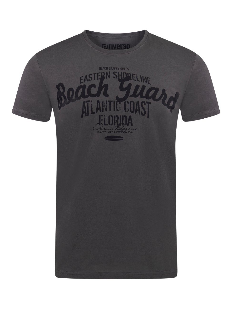 riverso T-Shirt Herren Printshirt RIVLeon Regular Fit (1-tlg) Kurzarm Tee Shirt mit Rundhalsausschnitt aus 100% Baumwolle Grau (CJD)