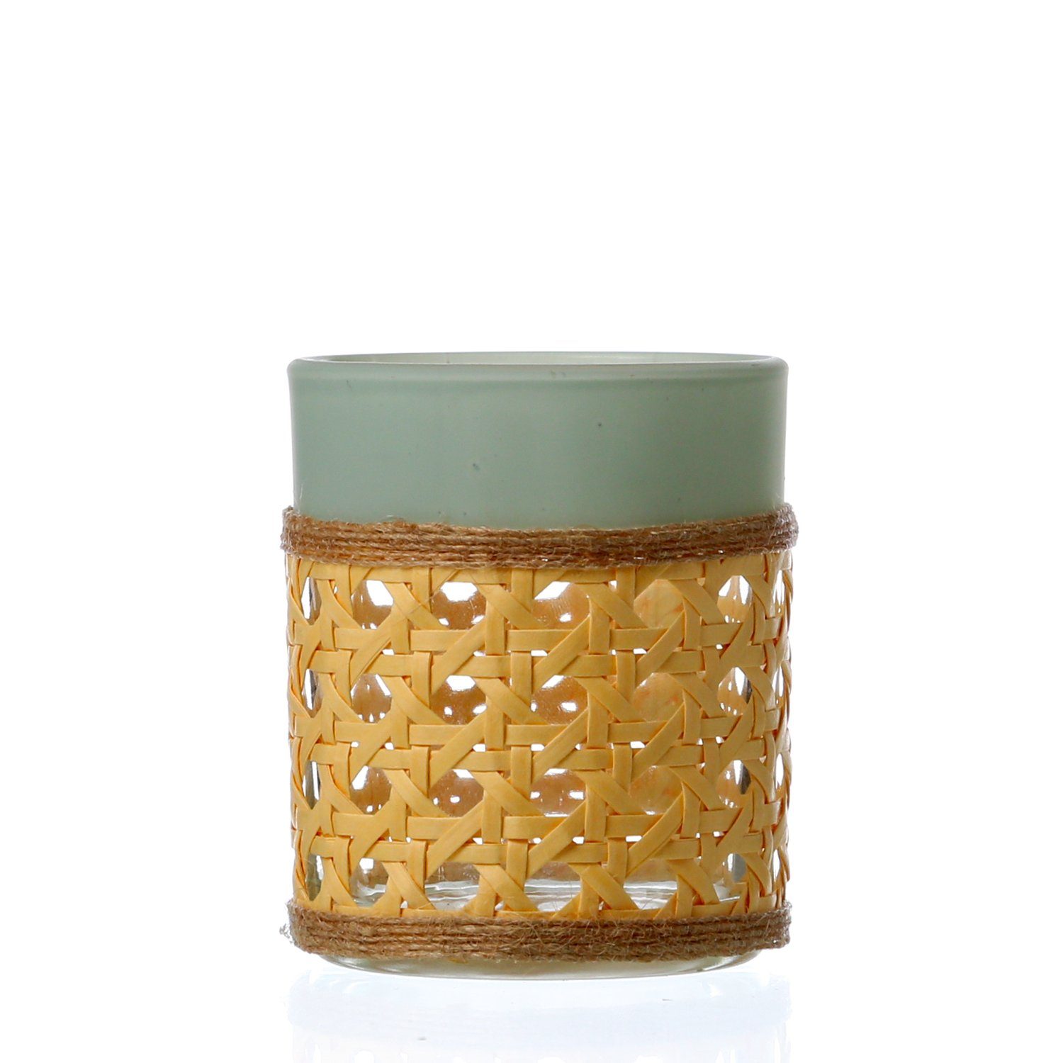 MARELIDA Teelichthalter (1 8,3cm St) Teelichtglas Bambusgeflecht Windlicht mintgrün Teelichthalter H