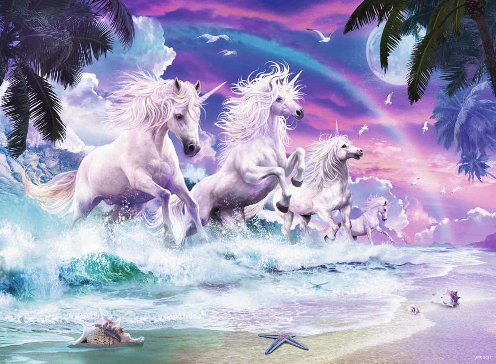 Ravensburger Puzzle 150 Teile Ravensburger Kinder Puzzle XXL Einhörner am Strand 10057, 150 Puzzleteile