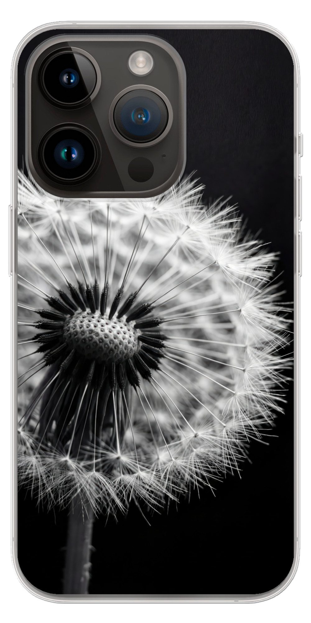 MuchoWow Handyhülle für Apple iPhone 14 Pro Pusteblume - Schwarz - Weiß, Smartphone-Bumper, Print, Handy Schutzhülle Dünn