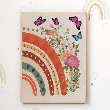 Tigerlino Poster Regenbogen Schmetterling Blumen 3er Set Kinderzimmer Wandbilder