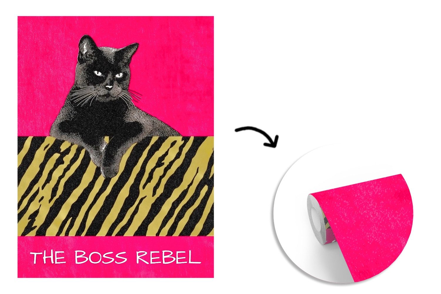 MuchoWow Fototapete Katze - Boss - Rosa - Tigerdruck, Matt, bedruckt, Wallpaper für Wohnzimmer, Schlafzimmer, Vinyl Tapete, 195x260 cm