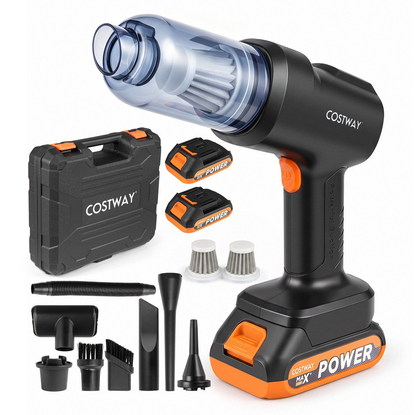 COSTWAY Handstaubsauger, 120 W, 21000 Pa Staubsauger kabellos mit 2 Batterien