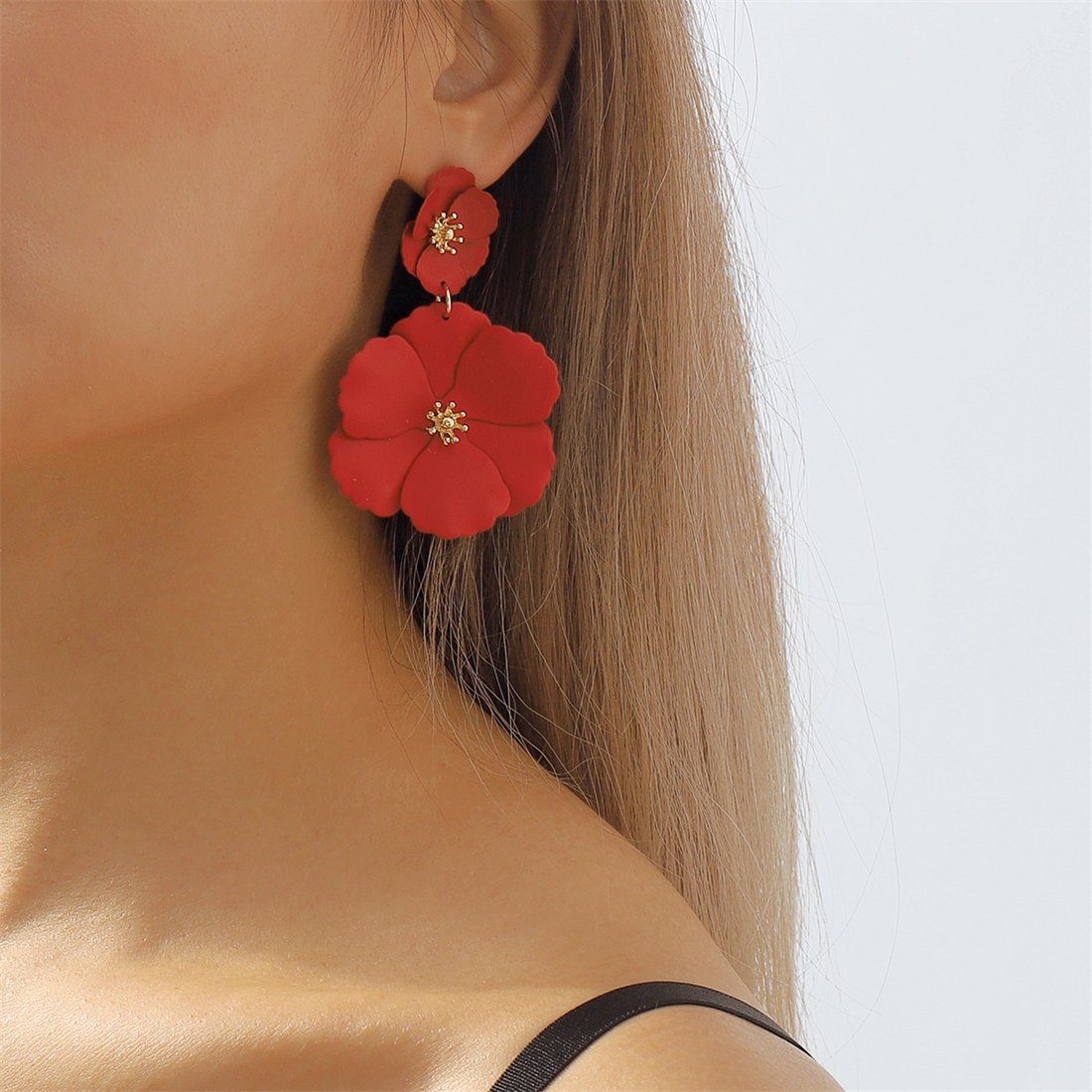 YOOdy~ Paar Ohrhänger Ohrringe damen Blume Ohrstecker Mode schmuck Blume ohrhänger (1-tlg) Rot | Ohrhänger