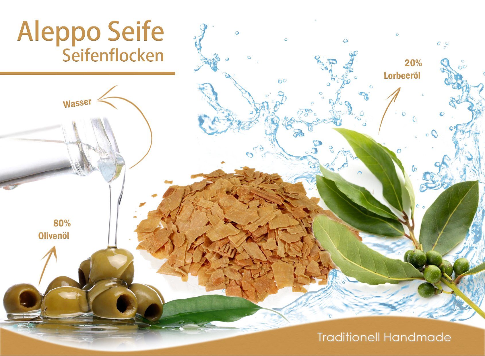 Olivenöl, Aleppo 20% Waschmittel Seifenflocken Feste 80% Tumelo Duschseife - Lorbeeröl