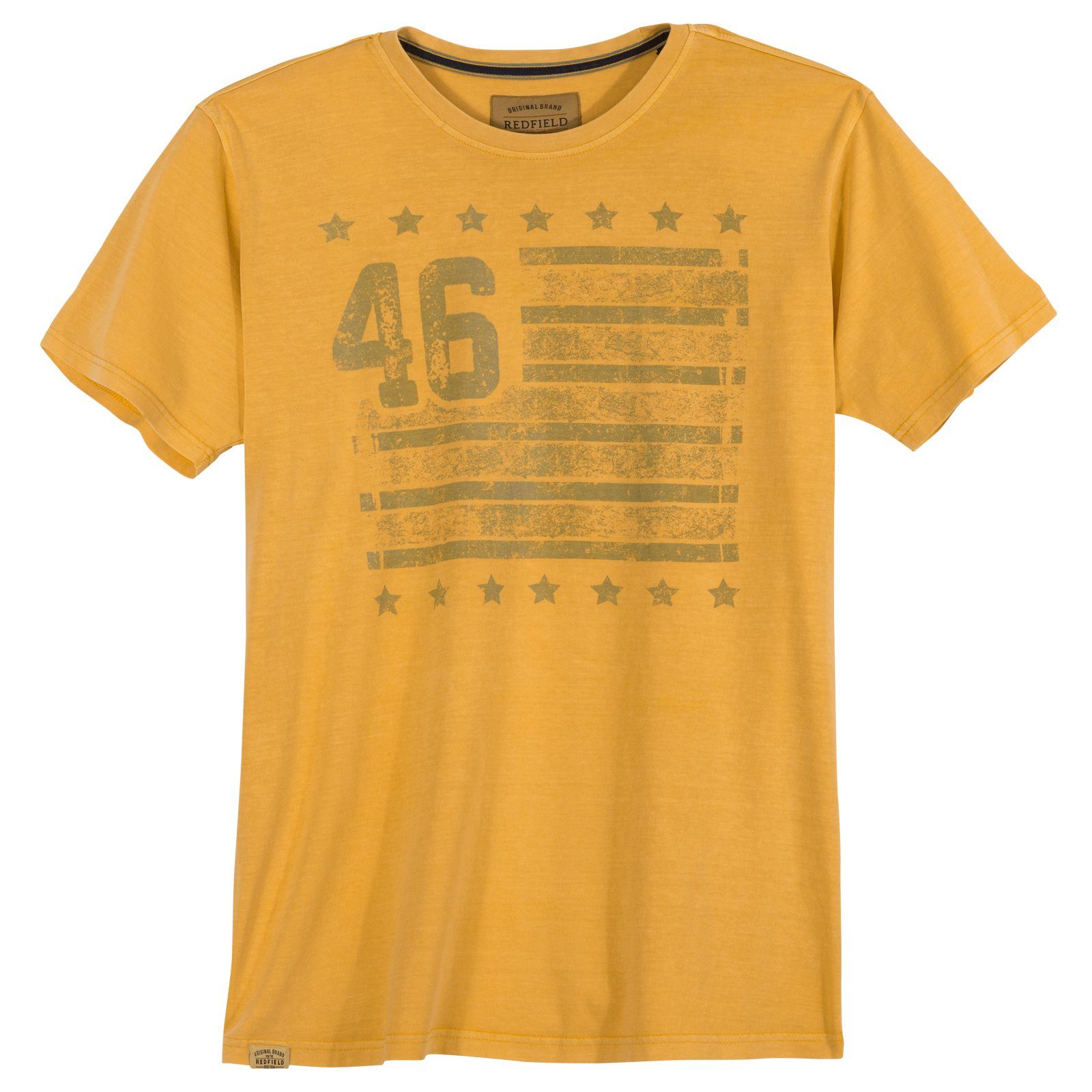 Größen honiggelb Große Used-Look redfield Flaggen-Print Redfield Print-Shirt T-Shirt
