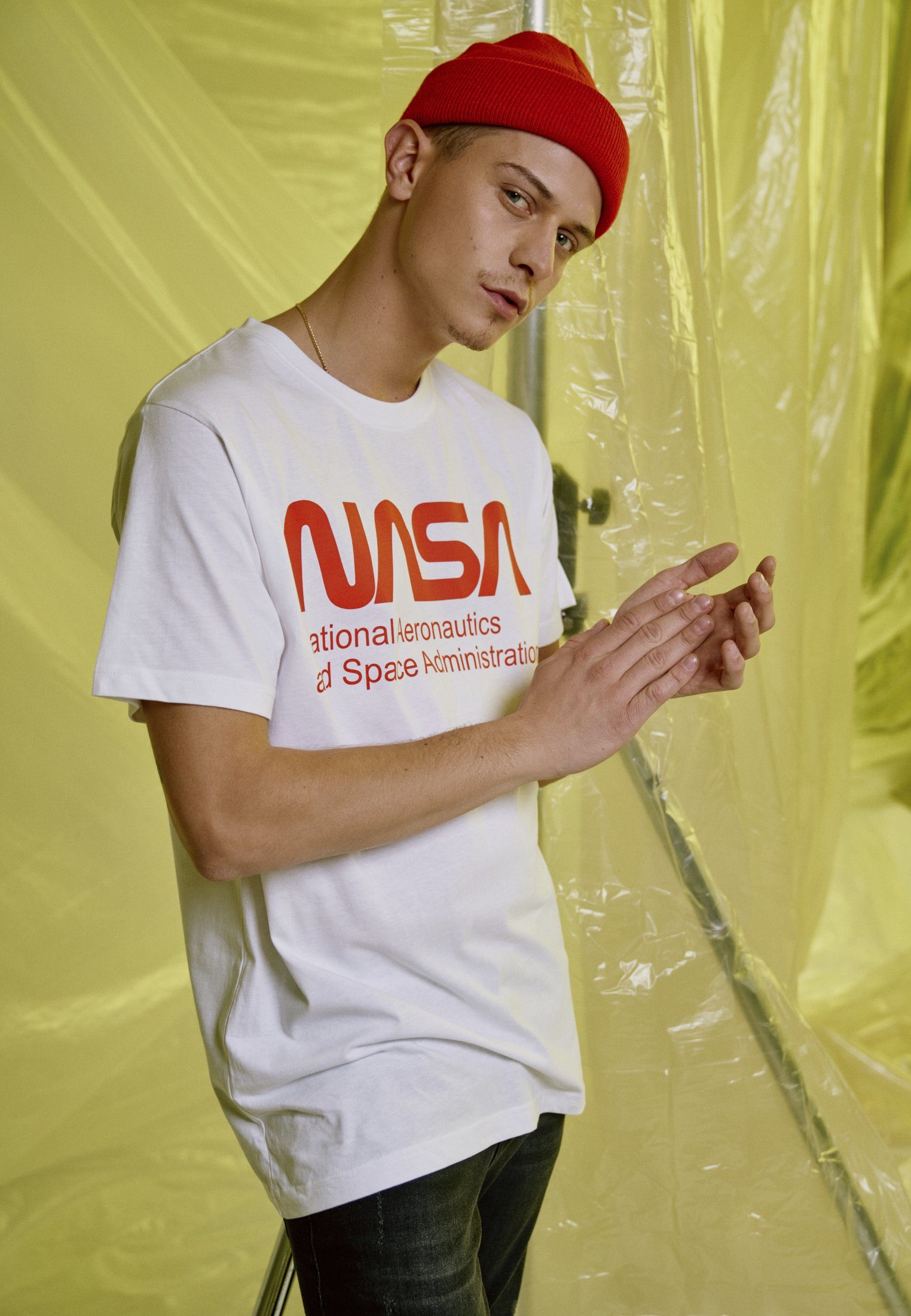Herren MisterTee (1-tlg) white Wormlogo Tee NASA T-Shirt