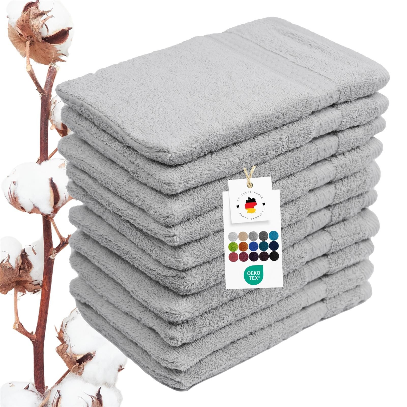 Carpe Sonno Waschhandschuh Waschlappen 10er Set Baumwolle Frottee Gesicht Körper Weich Saugstark, Frottier (Spar-Set, 10-St), 500 g/m² Handwaschlappen mit Aufhängeschlaufe Erwachsene Kinder Baby