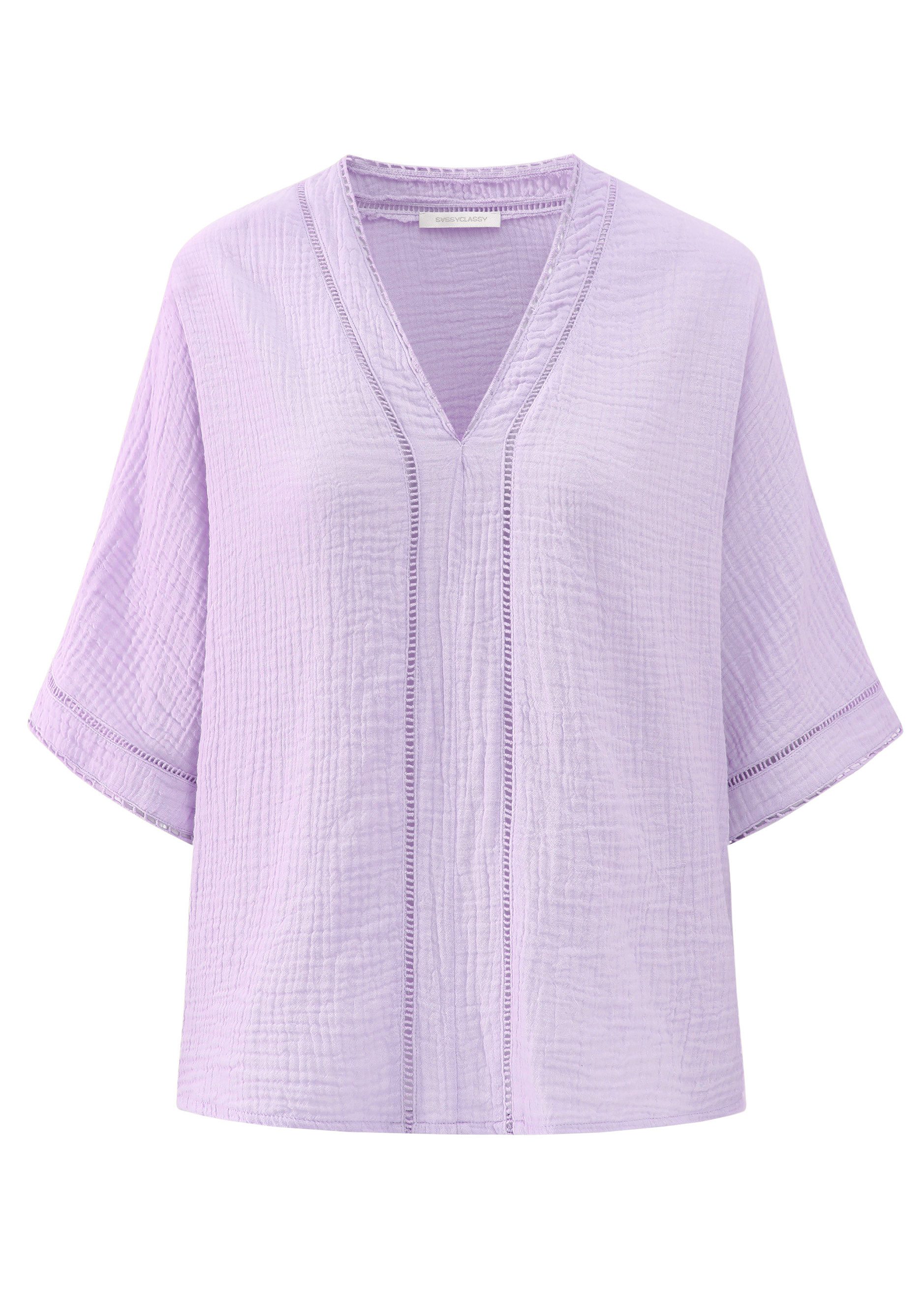 SASSYCLASSY Langarmbluse Musselinbluse mit Spitzeneinsatz für Damen Luftige günstig online kaufen