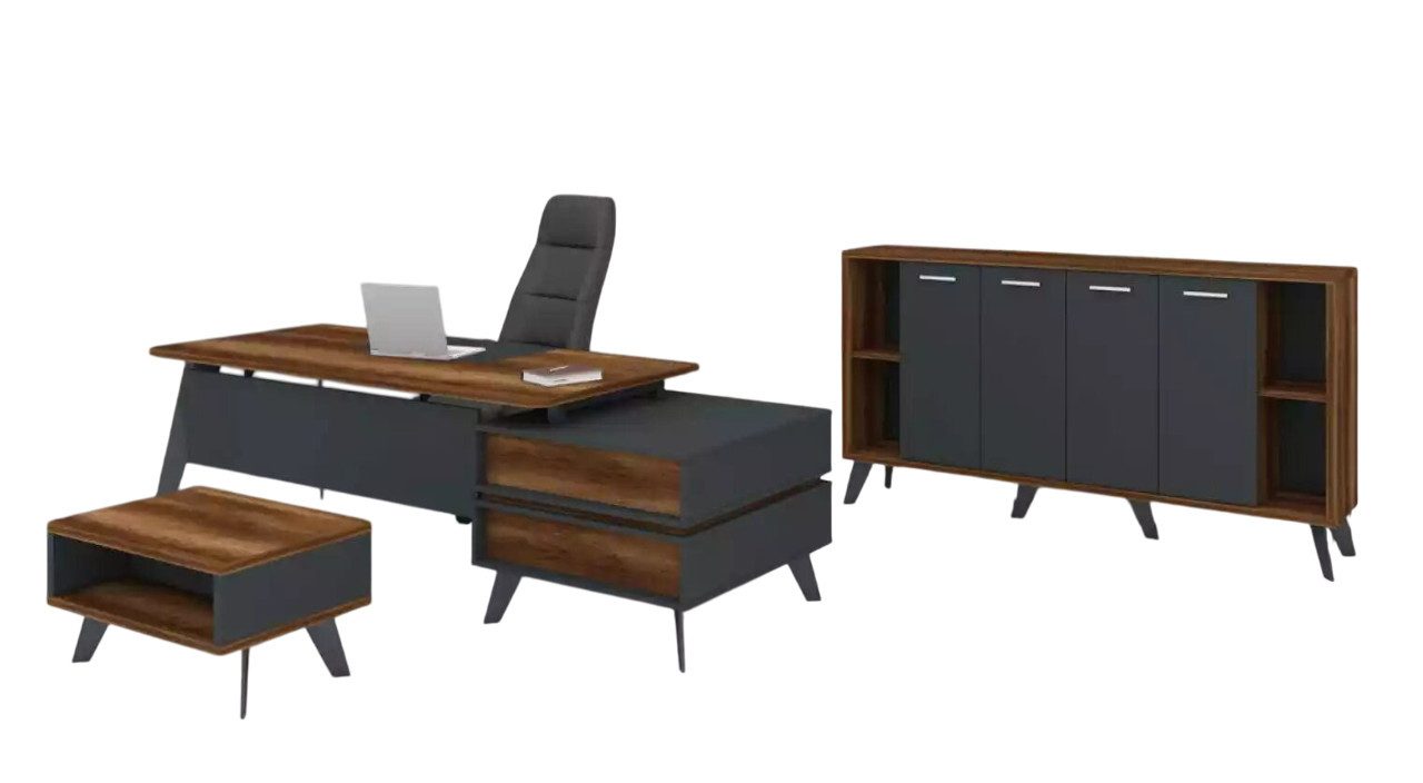 Xlmoebel Büromöbel-Set Arbeitszimmermöbel Gesamtset Arbeitsplatzmöbel Tisch und Regal, (3-tlg., Schreibtisch, Couchtisch, Schrank), Hergestellt in Europa