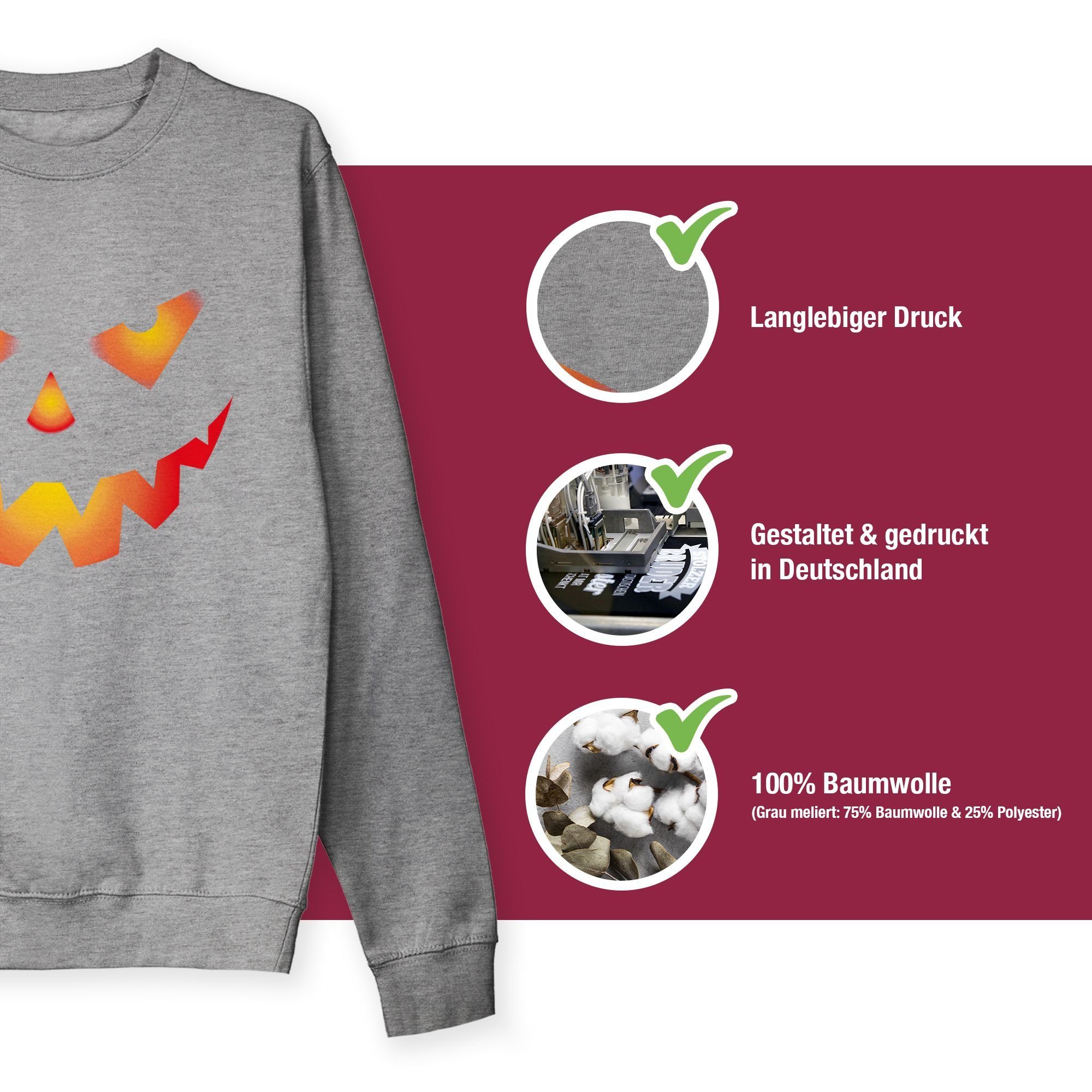 Shirtracer Sweatshirt Halloween Kürbis Damen (1-tlg) Kostüme meliert 2 Grau Gruseliger Gruselig Kürbisgesicht Böse Gesicht Halloween