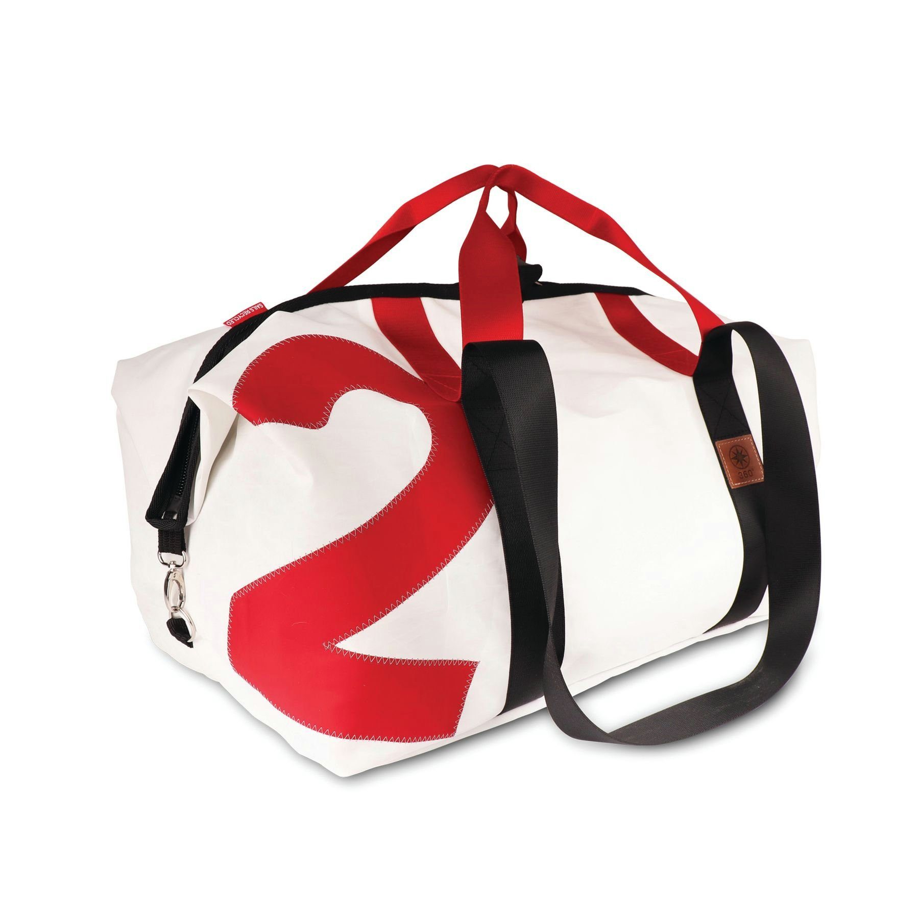 360Grad Reisetasche Kutter XL Reisetasche weiß mit Zahl rot, Gurt rot/schwarz Weiß/Rot