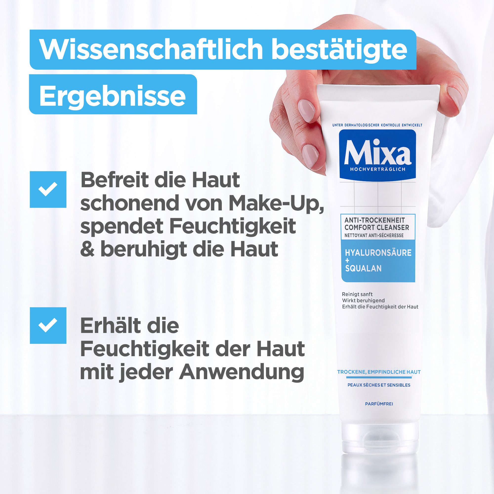 Mixa Gesichts-Reinigungsfluid Mixa Anti-Trockenheit Comfort Cleanser, sanfte Reinigung, mit Hyaluronsäure, entfernt Make-Up schonend