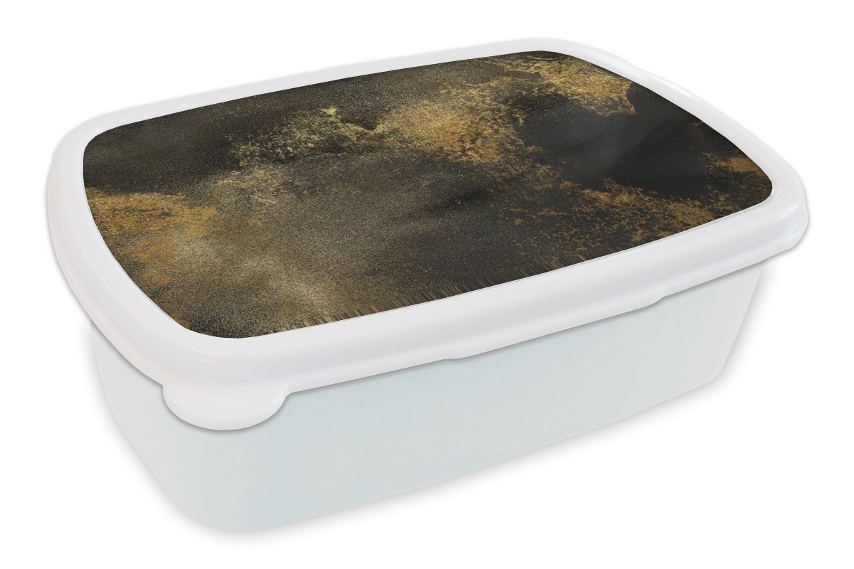 MuchoWow Lunchbox Gold - Abstrakt - Farbe - Schwarz, Kunststoff, (2-tlg), Brotbox für Kinder und Erwachsene, Brotdose, für Jungs und Mädchen weiß