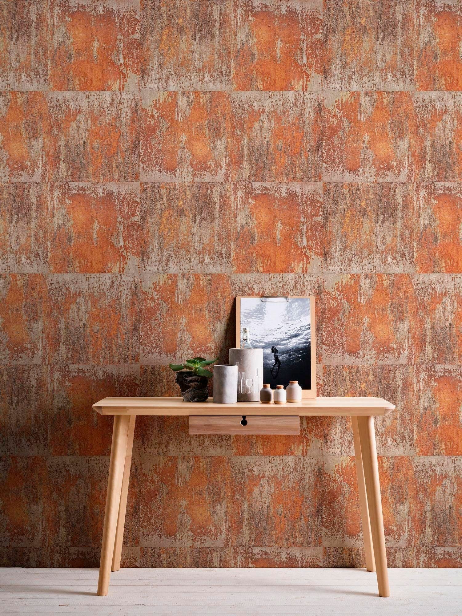 Création living Rost-Optik, rostbraun/orange/hellbraun Metallic Rostoptik A.S. walls Tapete Vliestapete Materials,