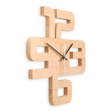 Kreative Feder Wanduhr Designer-Wanduhr „Time“ aus hochwertigem Echtholz (ohne Ticken; Funk- oder Quarzuhrwerk; elegant, außergewöhnlich, modern)