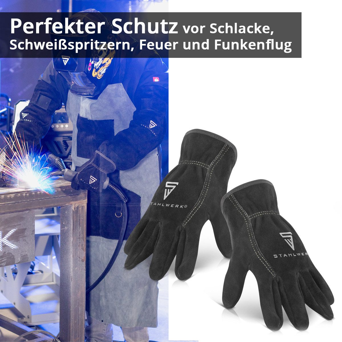 STAHLWERK Arbeitshandschuhe Schweißerhandschuhe / Hitzebeständige Handschuh günstig online kaufen