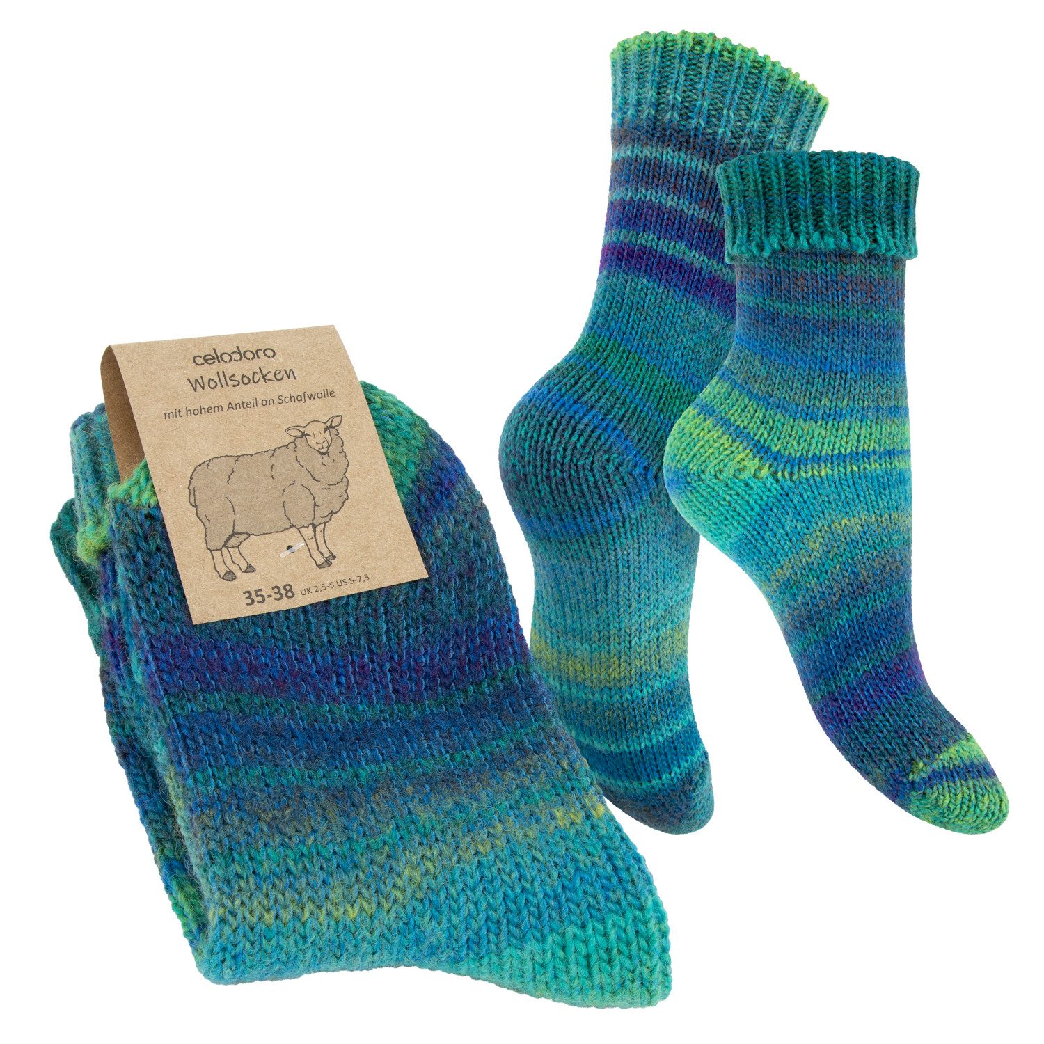 celodoro Umschlagsocken Damen & Herren Mouline Wollsocken mit Umschlag