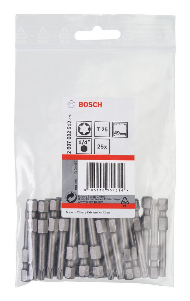 Thumbnail - BOSCH Torx-Bit, 25 Stück, Schrauberbit Extra-Hart - T25 x 49 mm - 25er-Pack