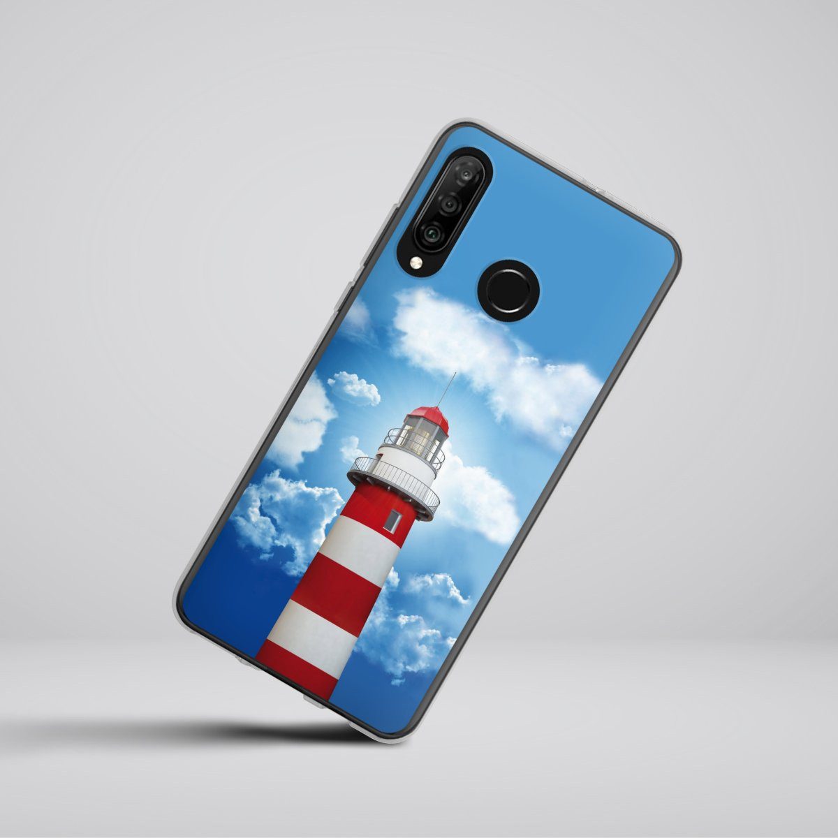 DeinDesign Handyhülle Leuchtturm Wolke Himmel Leuchtturm, Huawei P30 Lite Premium Silikon Hülle Bumper Case Handy Schutzhülle