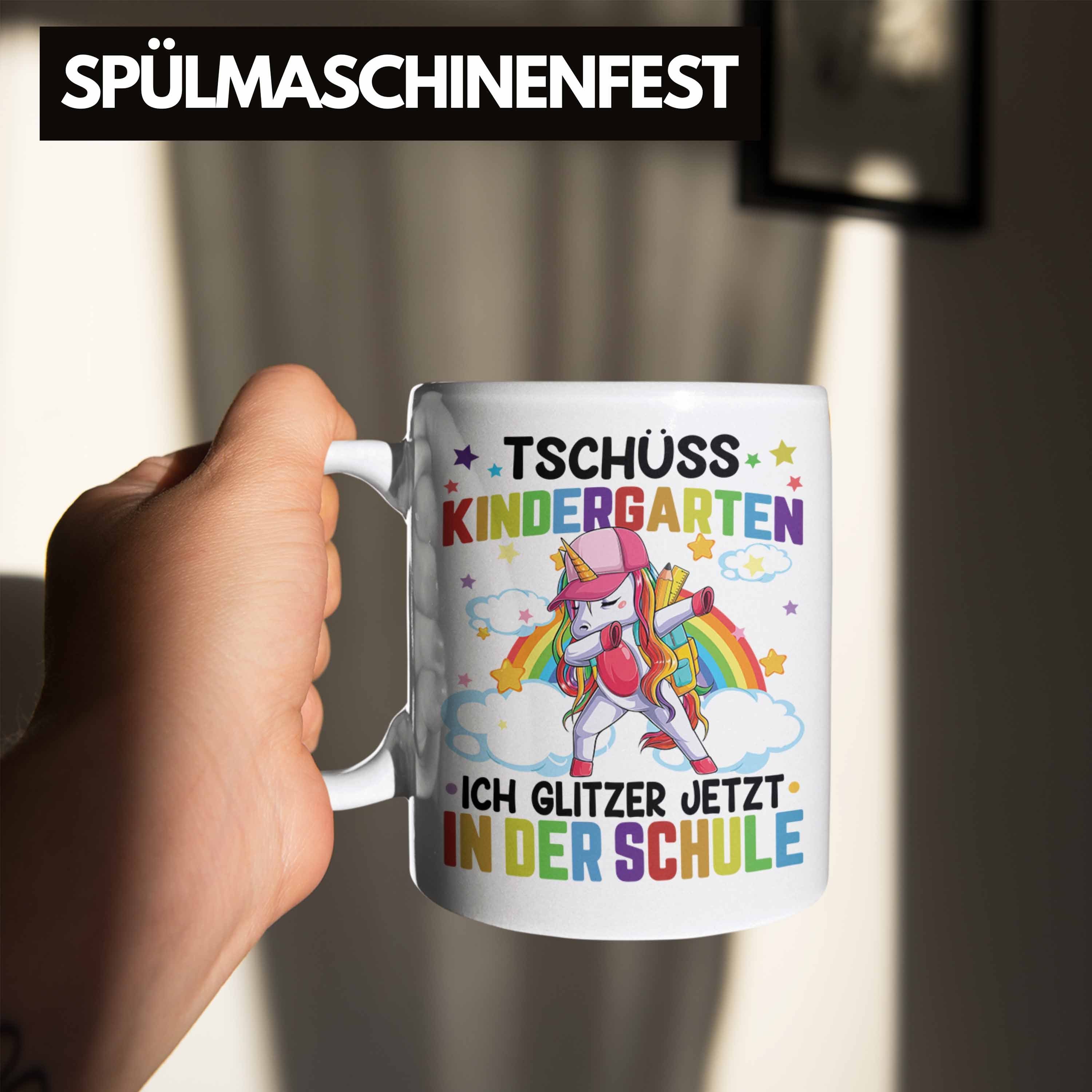 Trendation Tasse Trendation Weiss In Grundschule Kinderkarten Erster Schultag Tschüss Einschulung Der zur Glitzer Tasse - Ich Geschenk