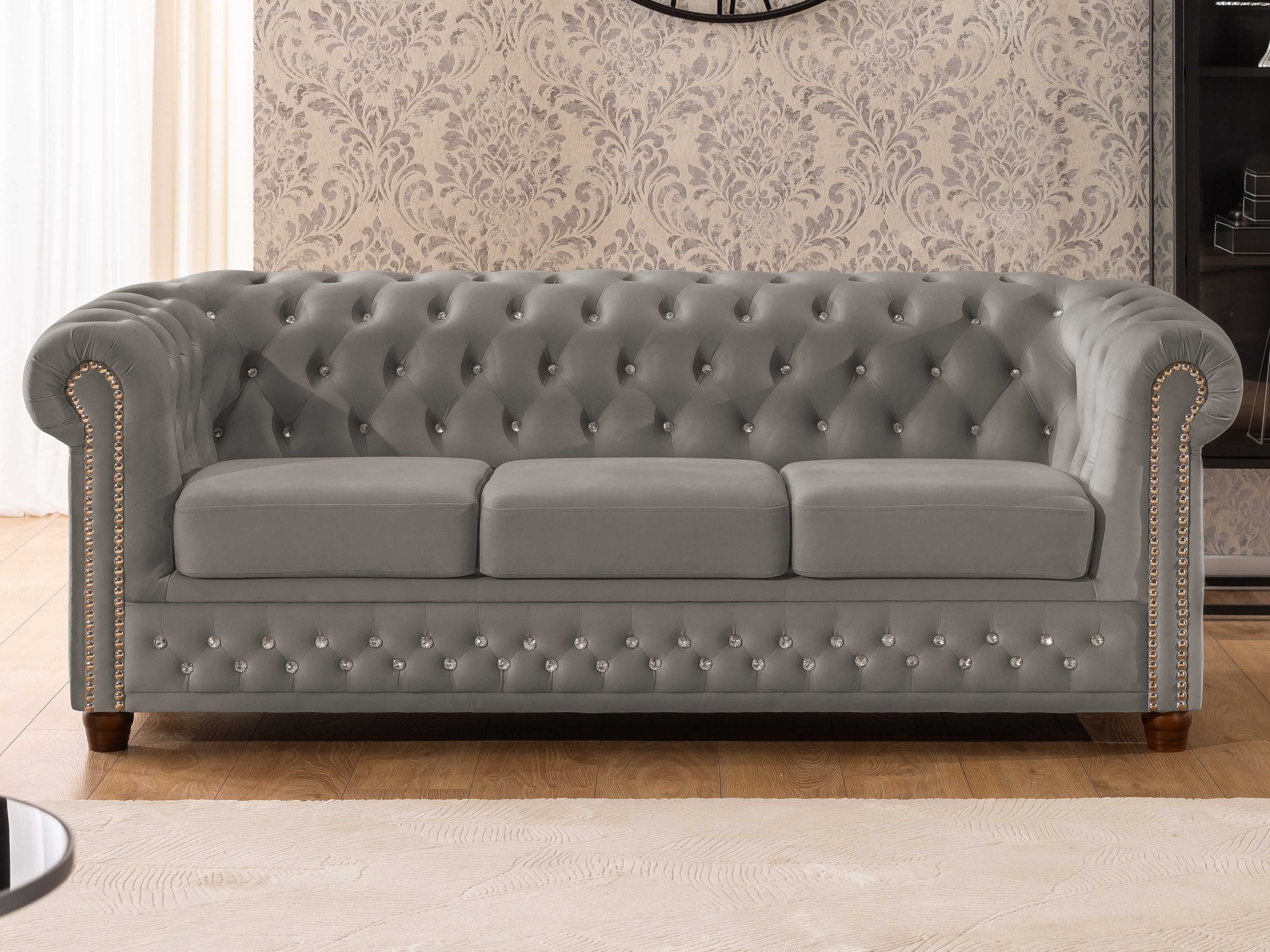 S-Style Möbel Chesterfield-Sofa 3-Sitzer Cleo Blink aus Samt mit Kristallst günstig online kaufen