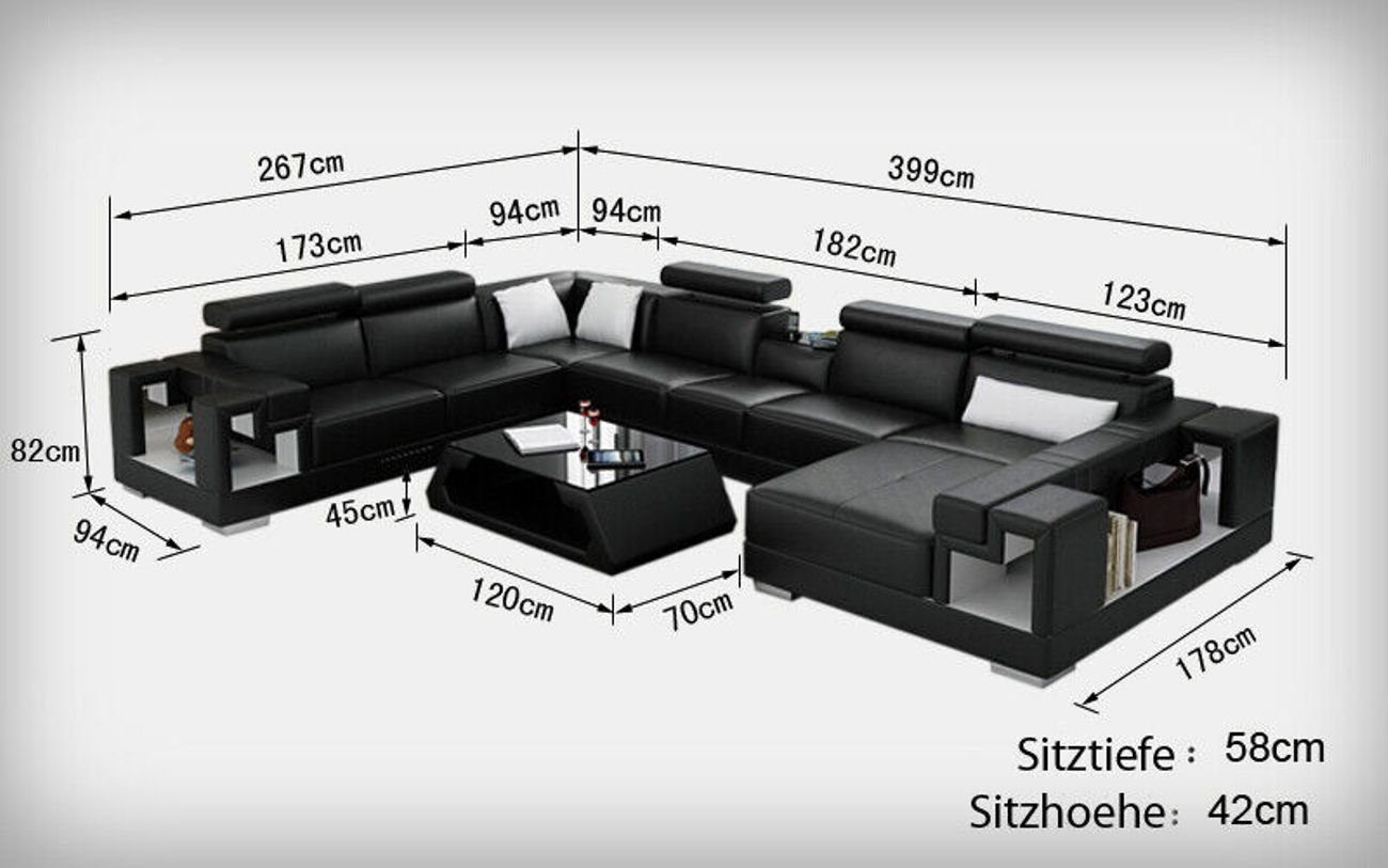 Ecksofa USB Sofa Wohnlandschaft Ecksofa JVmoebel Couch Garnitur Modern Sofa Ledersofa