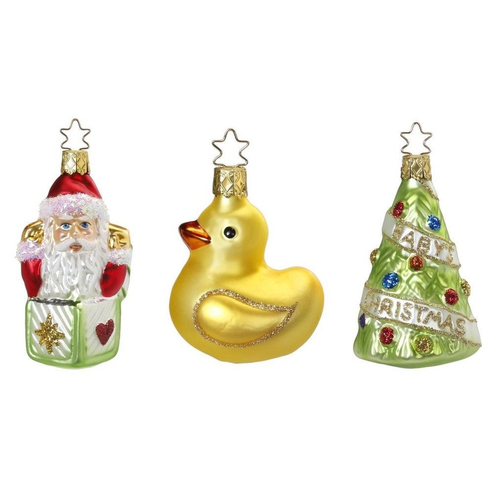 INGE-GLAS® Christbaumschmuck, Christbaumschmuck Glas Babys erstes Weihnachten 7-9,5cm 3er Set