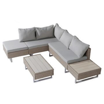 HAUSS SPLOE Gartenlounge-Set Lounge mit Ecksofa, Tisch & Auflagen, abnehmbarer Stoffbezug,Khaki, (3-tlg)