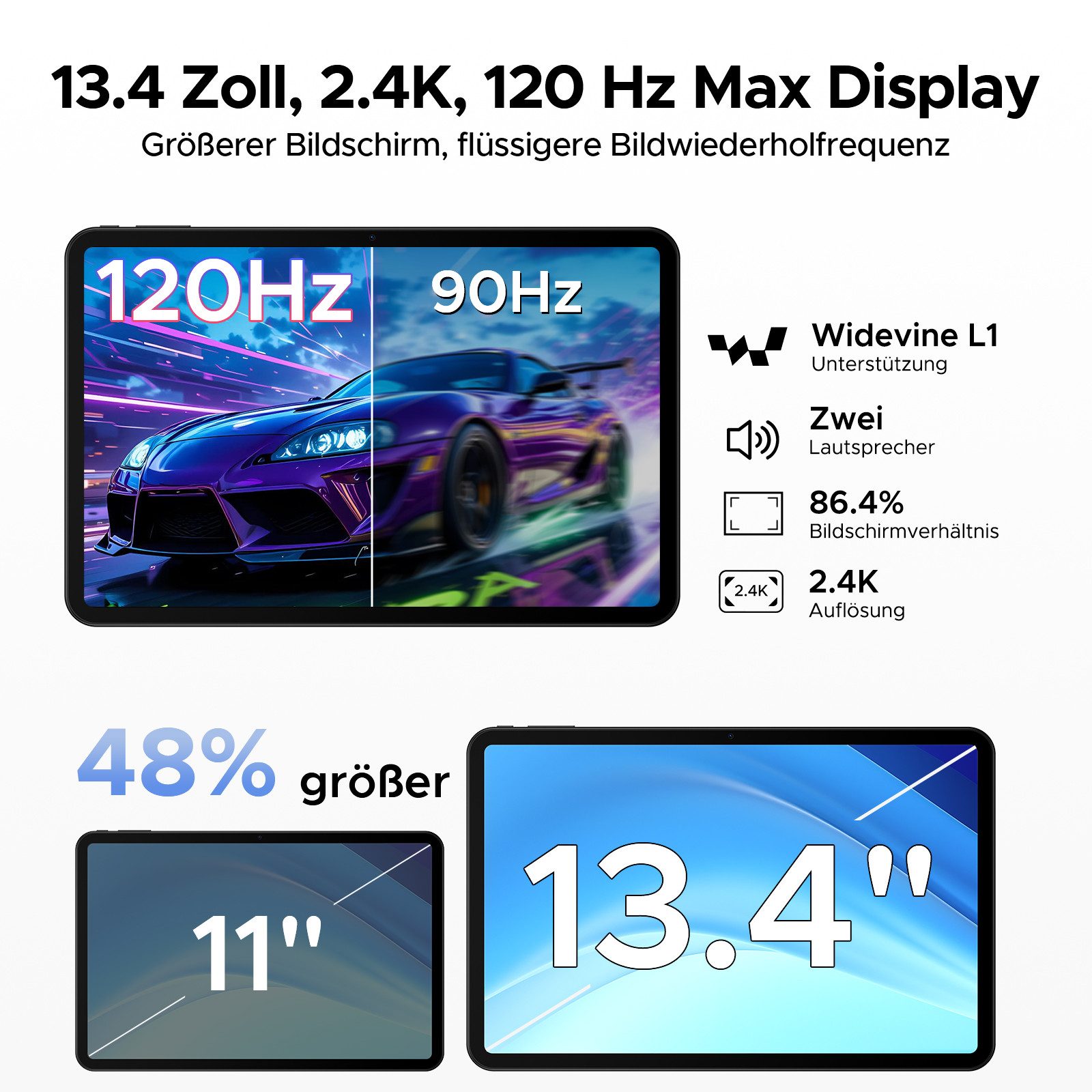 POCKAM P13 13.4" 2.4K 120Hz Tablet mit Tastatur, 12000mAh, 128GB ROM Tablet (13.4", 128 GB, Android 16, WiFi, Android 16 mit Gemini AI, Widevine L1, 13MP + 8MP, Dual-Lautsprecher)