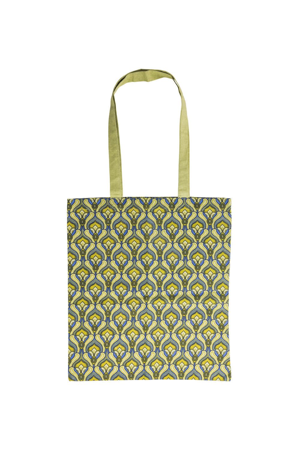 Tranquillo Einkaufsbeutel aus Bio-Baumwolle GREEN TULIP 45x40 cm Tragetasche in grün floral, Nachhaltiger Stoffbeutel aus GOTS-zertifizierter Biobaumwolle