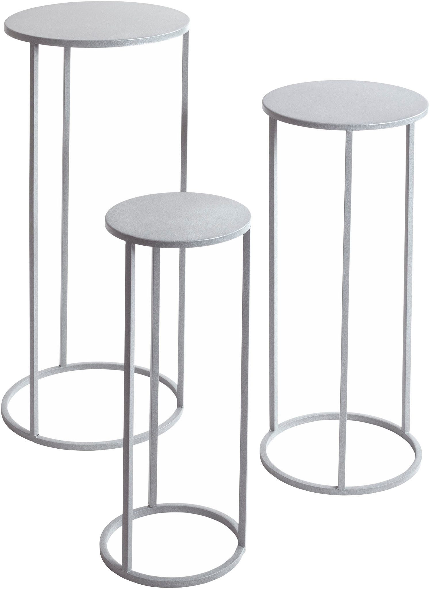 HAKU Blumentisch Blumenpodest, Blumenständer, Pflanzsäule (Set, 3-St., 3er Set), rund - aus Metall Grau - Ø/H 20/50 und 25/60 und 30/70 cm