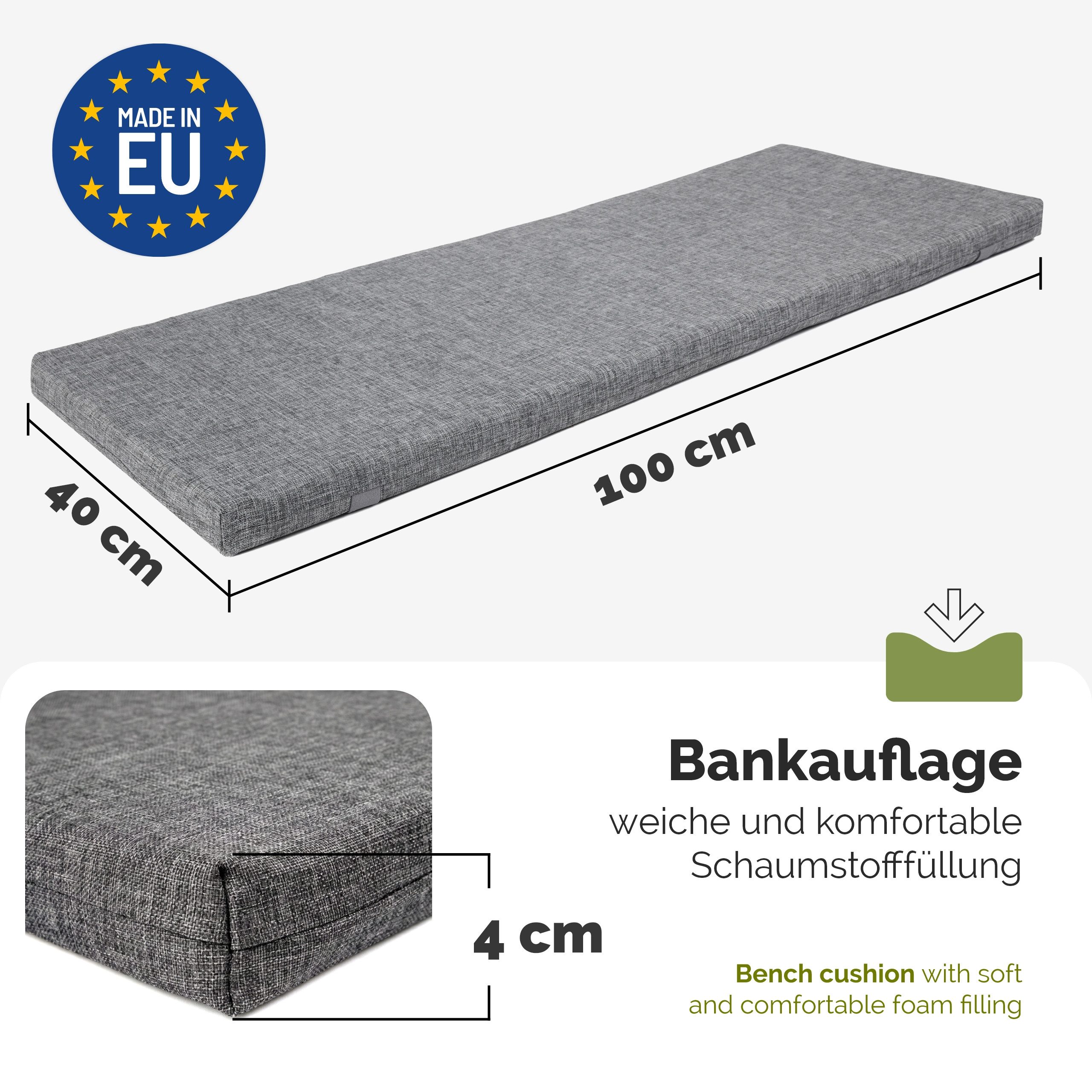 Garronda Bankauflage 100-200 cm, ca. 4 cm dick, wasserabweisend, mit Bändern GD-0220, (1 St), Hypoallergen, UV-beständig, Wasserbeständig – Bild 2 von 5