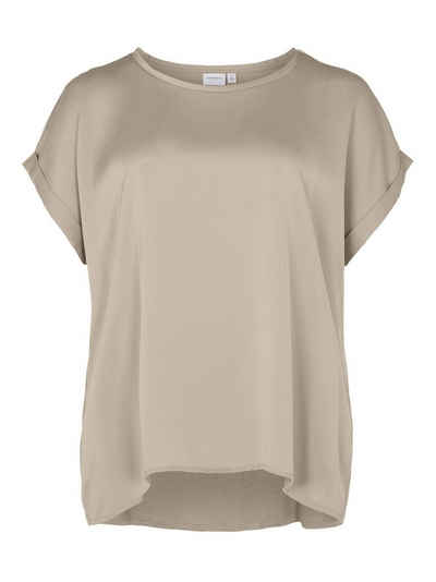 Vila T-Shirt Satin Blusen T-Shirt Plus Size Übergrößen Basic Top VIELLETTE 4615 in Beige