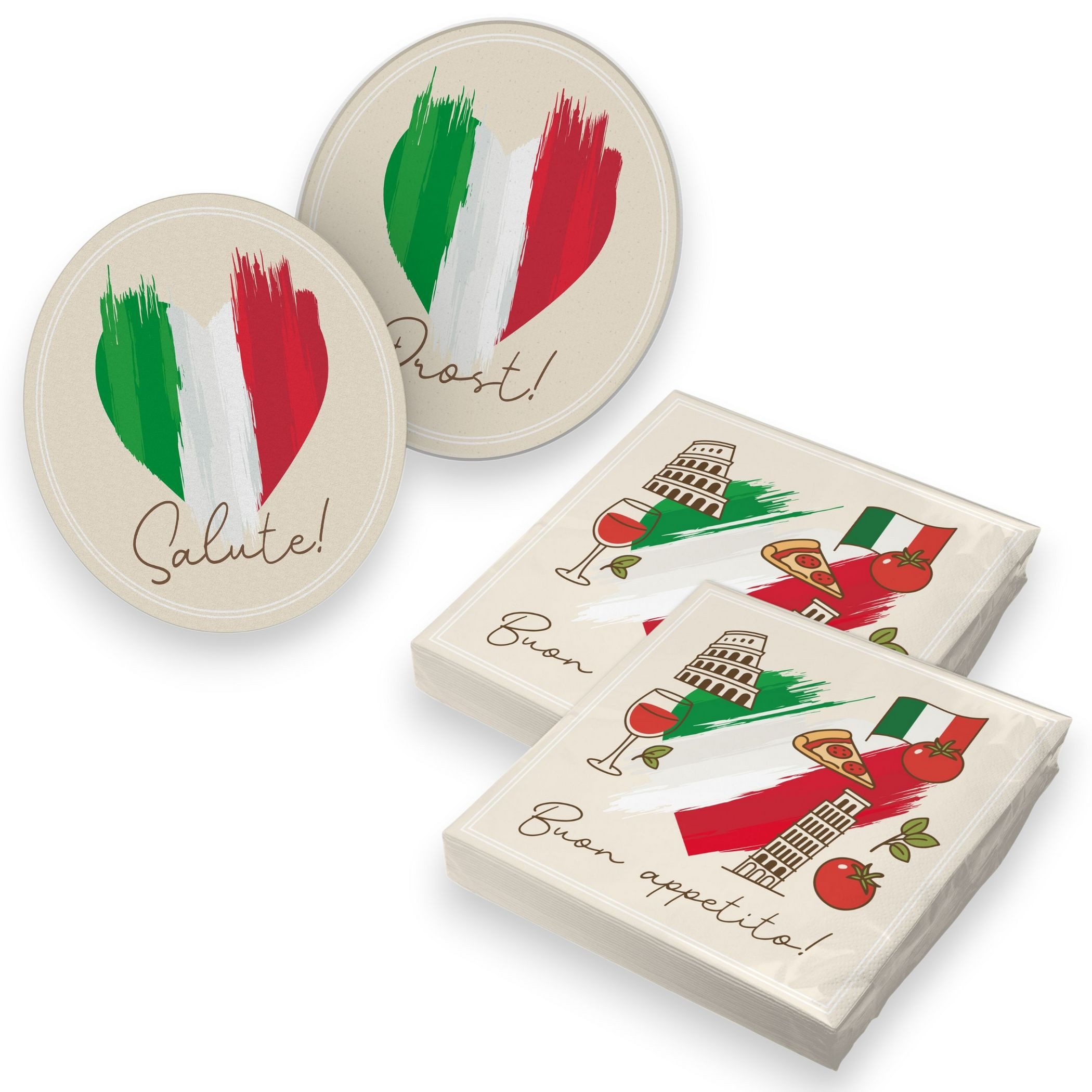 itenga Papierserviette itenga 40x Servietten mit 40x Bierdeckel - Italien - Flagge mit Bilder