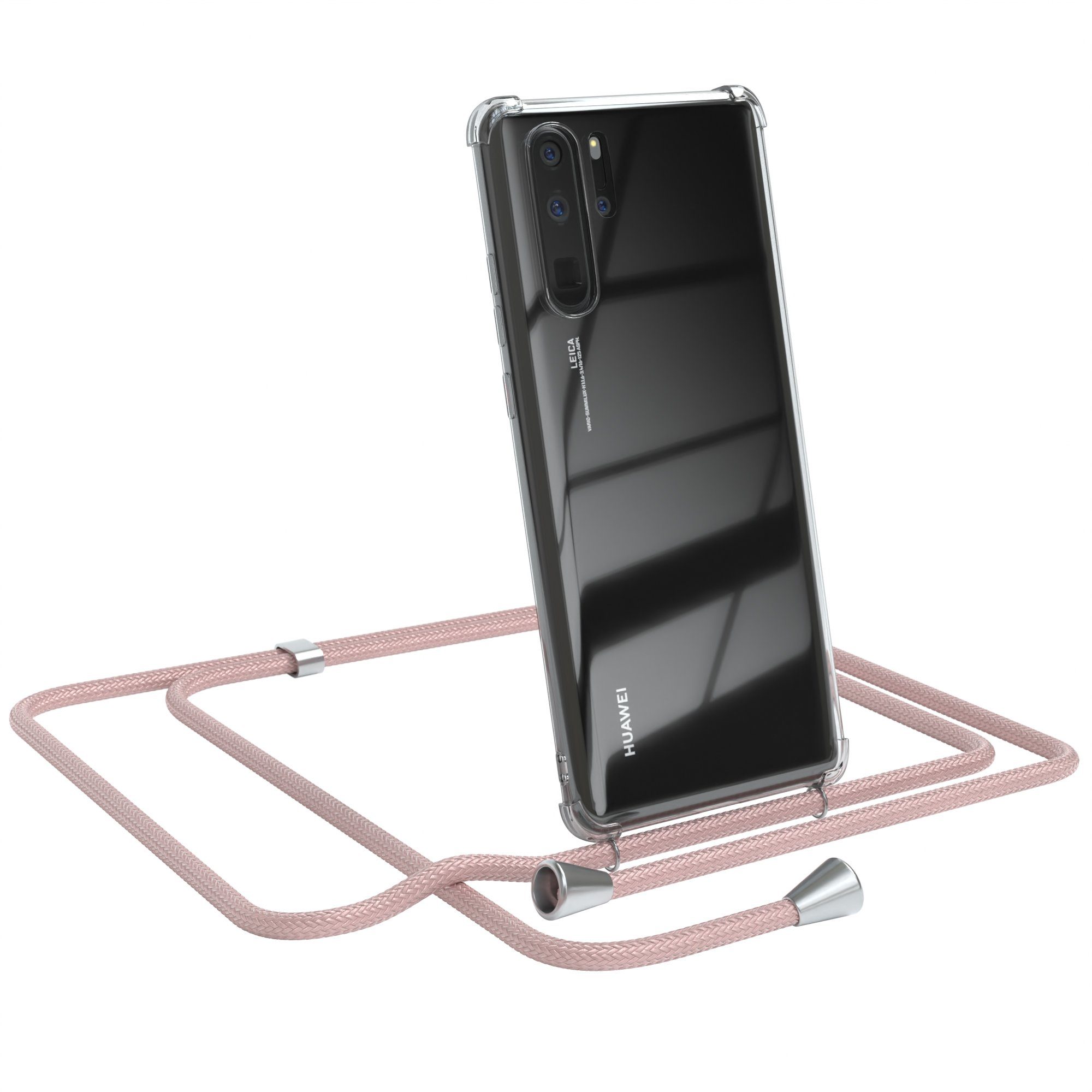 EAZY CASE Handykette Hülle mit Kette für Huawei P30 Pro 6,47 Zoll, Slimcover Festival Hülle Band Handyketten Umhängehülle Altrosa Rosé