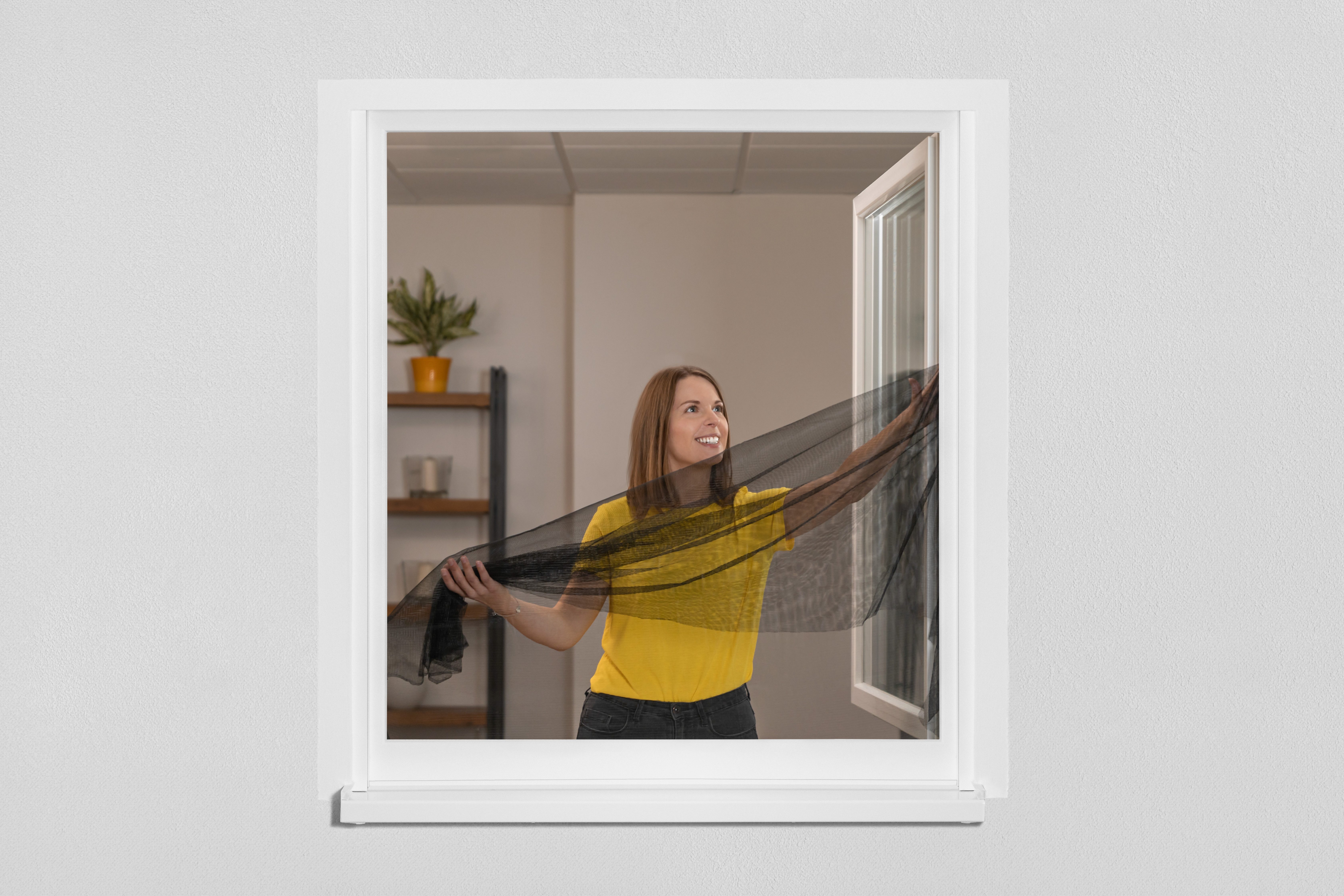 SCHELLENBERG Fliegengitter-Gewebe für Fenster ohne bohren, (Set, 10-St), Insektenschutz inkl. Befestigungsband, 130 x 150 cm, anthrazit, weiß – Bild 4 von 5
