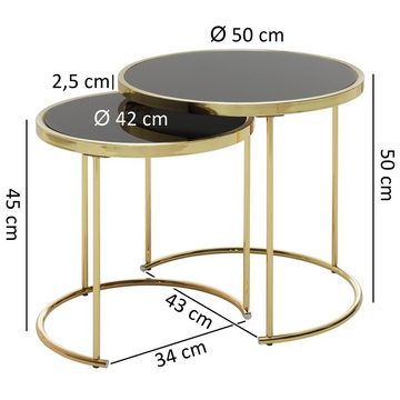 KADIMA DESIGN Satztisch 2er-Set Tische mit Metallgestell & schwarzem Glas