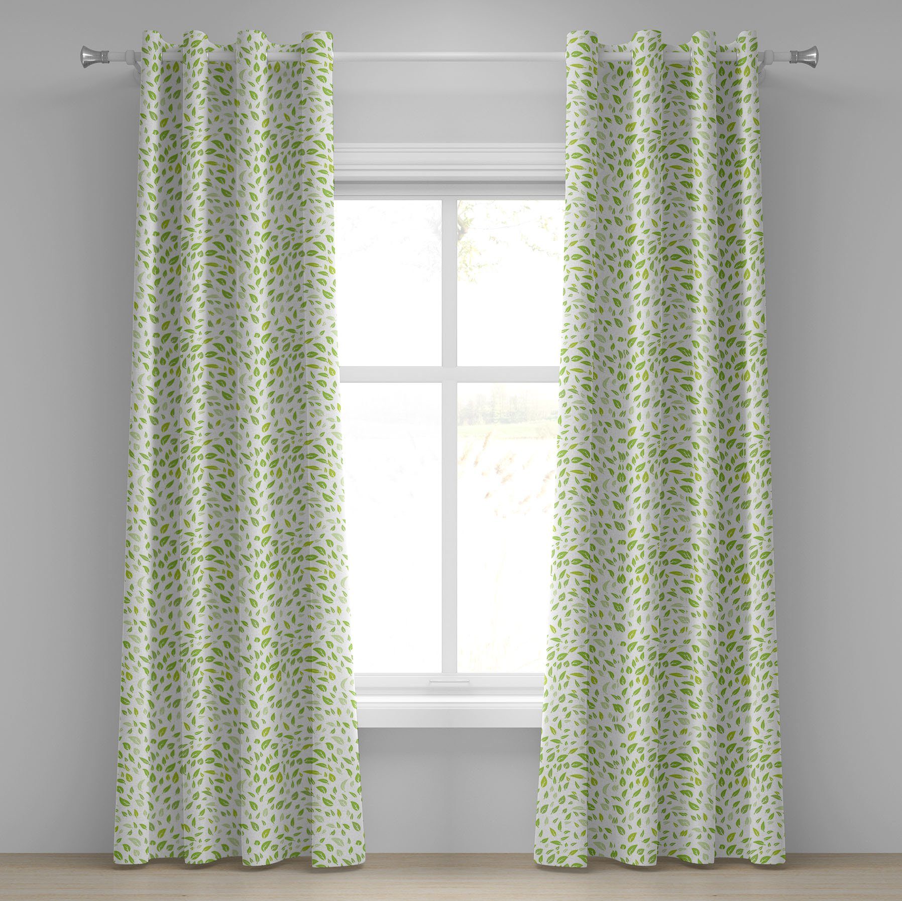 Gardine Dekorative 2-Panel-Fenstervorhänge für Schlafzimmer Wohnzimmer, Abakuhaus, Grün Sommer-Frühlings-Garten-Blatt