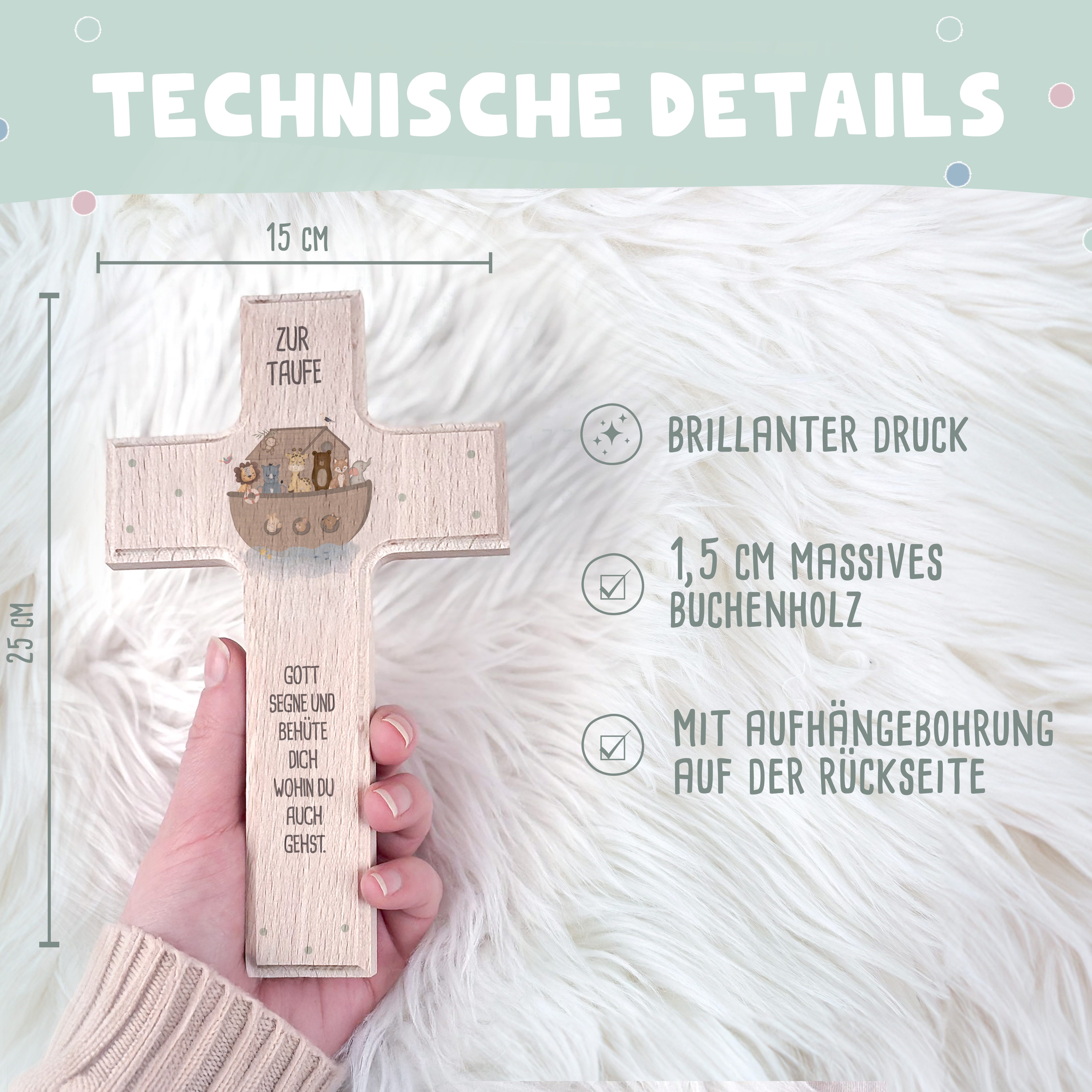 hellomini Wanddekoobjekt Taufkreuz Aquarell Druck – Bild 4 von 5