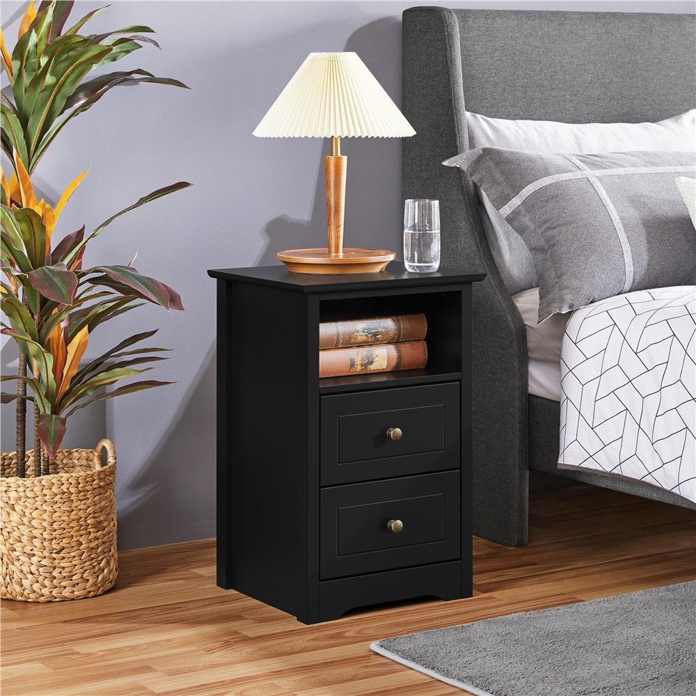 Yaheetech Nachttisch 40 x 35 x 60 cm (1-St), Nachtschrank Beistelltisch mit 2 Schubladen und 1 Staufach