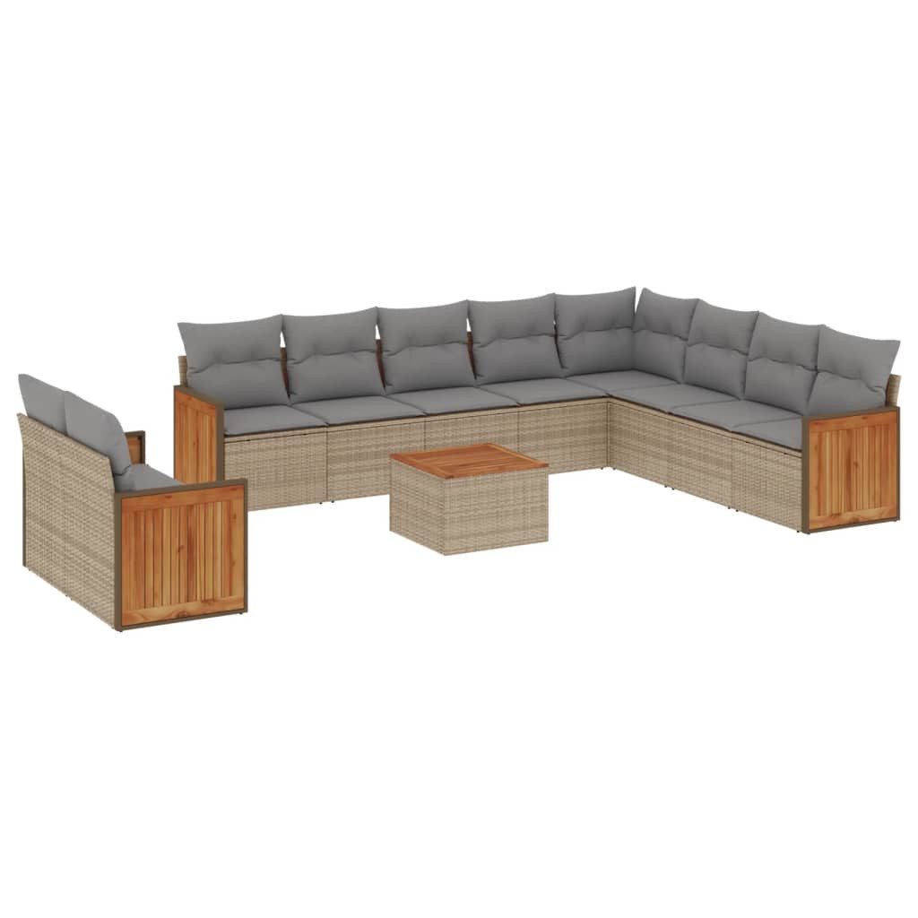 vidaXL Gartenlounge-Set 11-tlg. Garten-Sofagarnitur mit Kissen Beige Poly Rattan, (1-tlg)