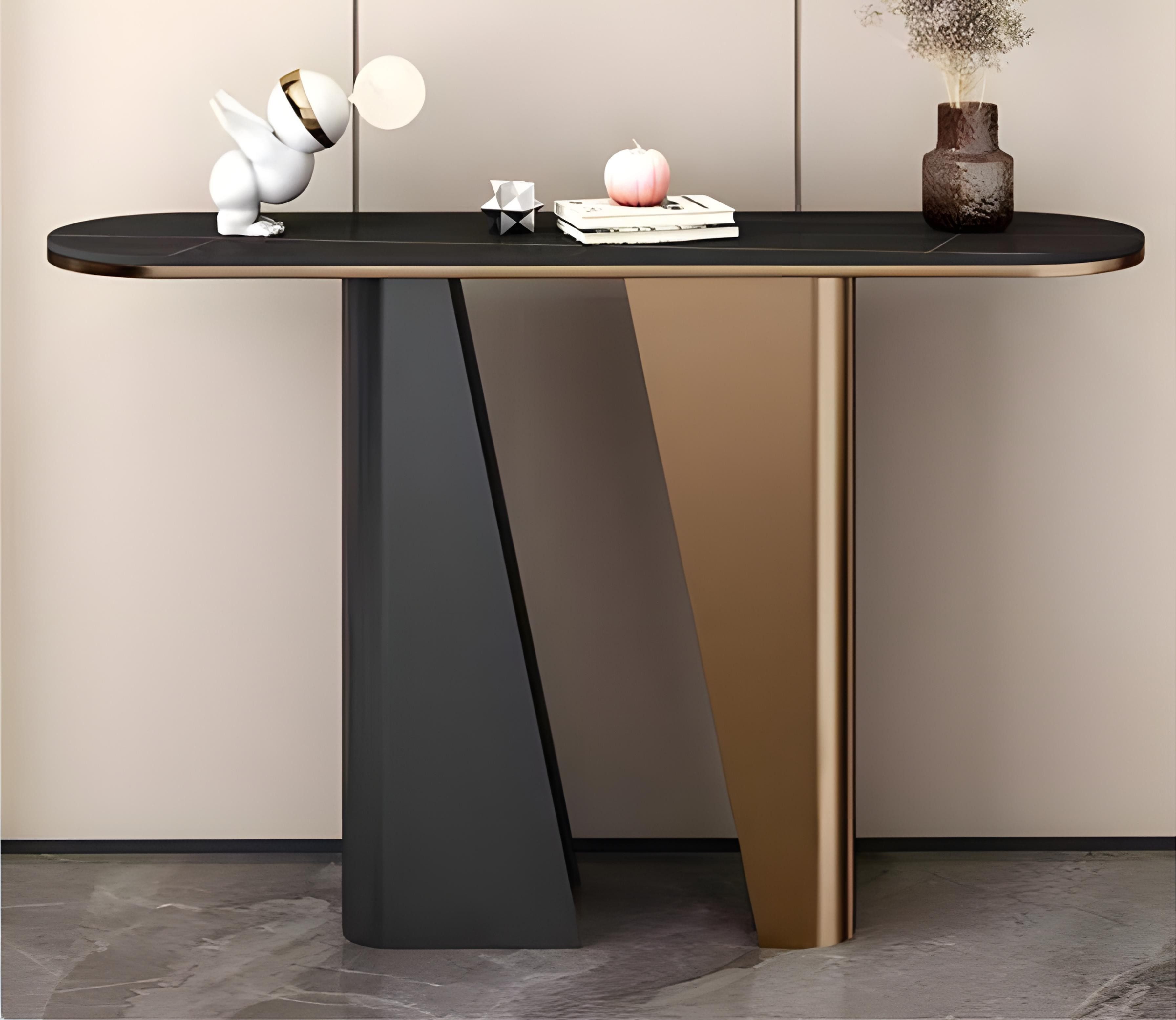 Xlmoebel Beistelltisch Eleganter Beistelltisch in Schwarz mit Marmoroptik aus Edelstahl, Made in Europa
