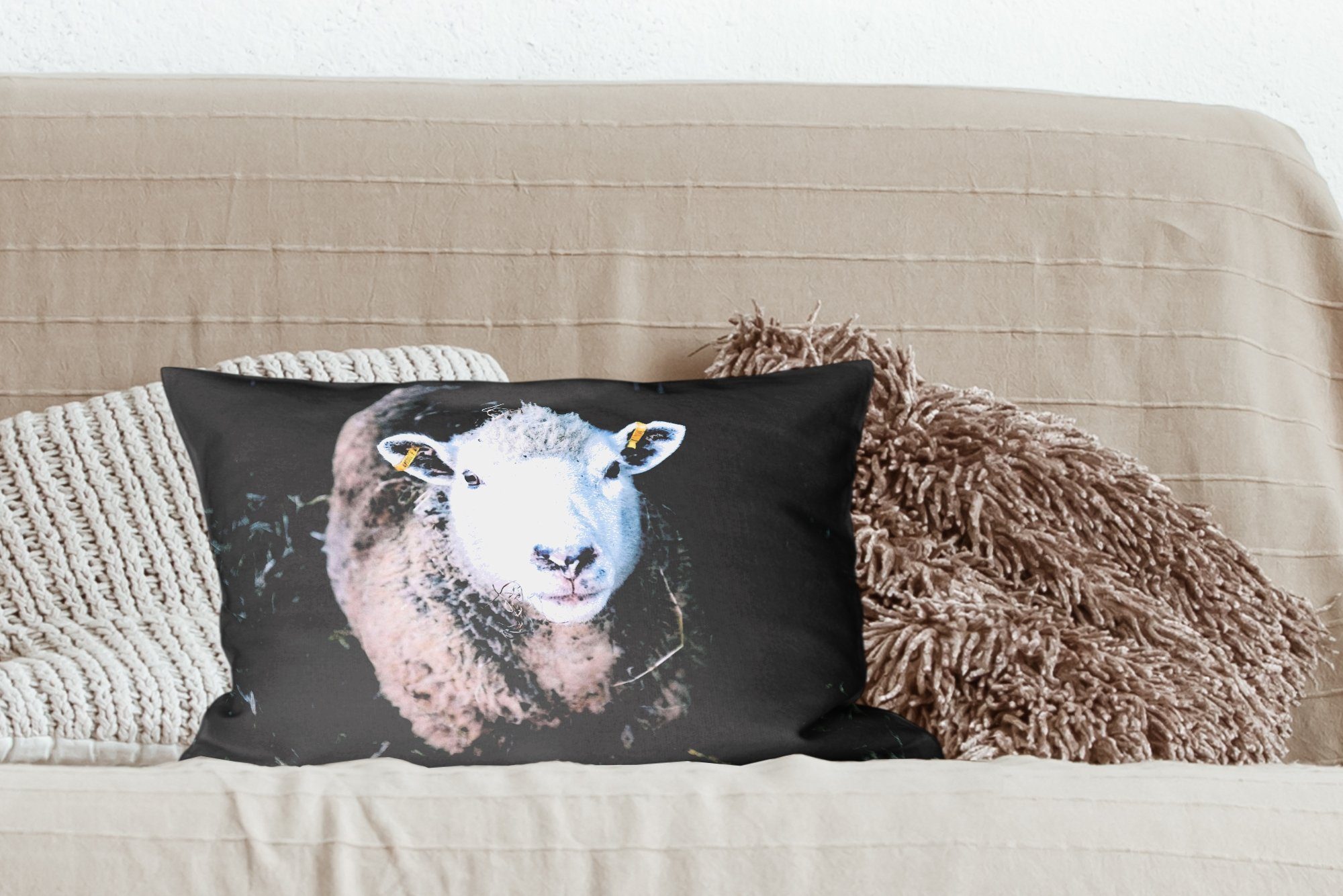 MuchoWow Dekokissen Schafe - Tiere mit Dekoration, Dekokissen Füllung, Rinder, Wohzimmer Zierkissen, - Schlafzimmer
