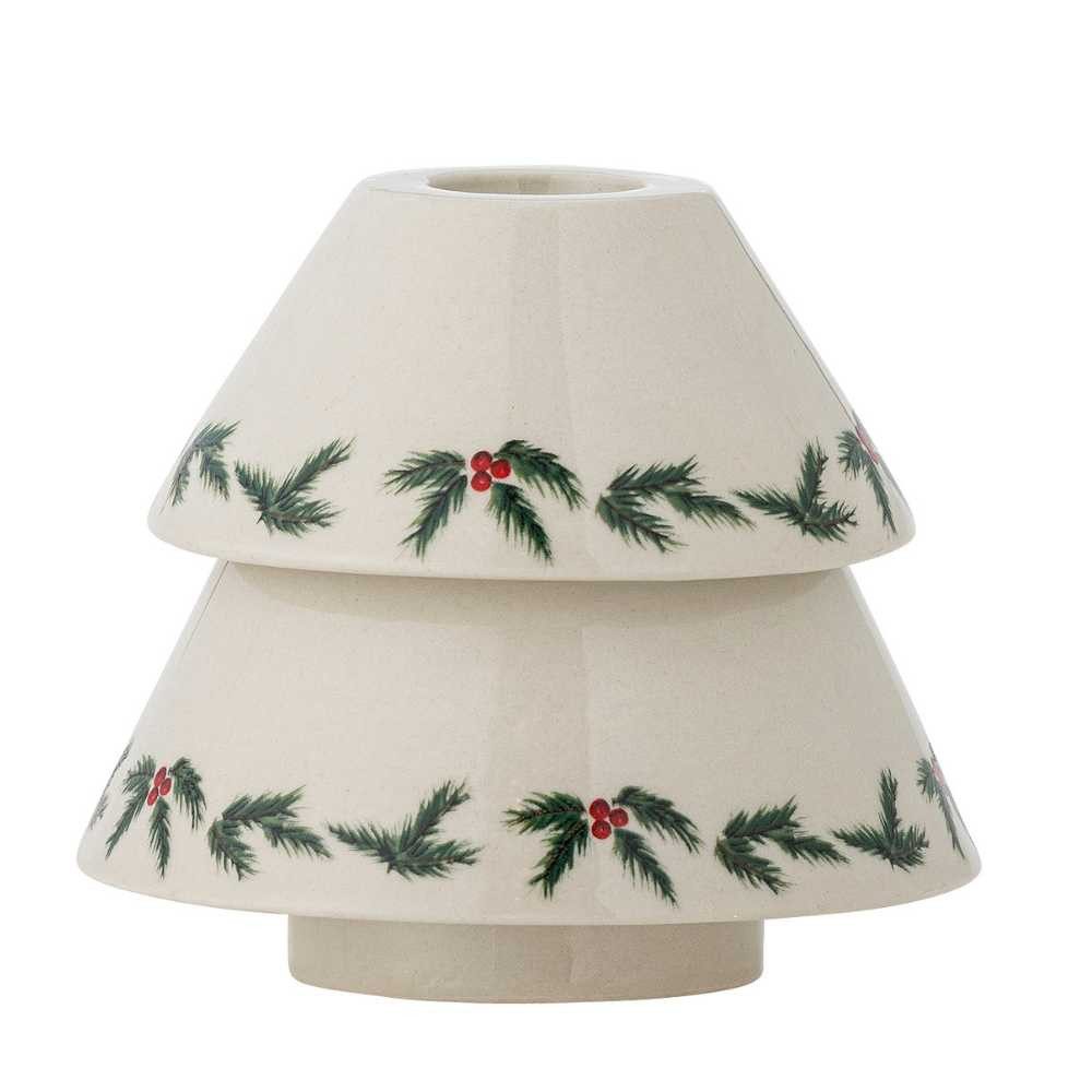Bloomingville Kerzenhalter Bloomingville Kerzenhalter BERRY Weiß mit Tannengrün Deko