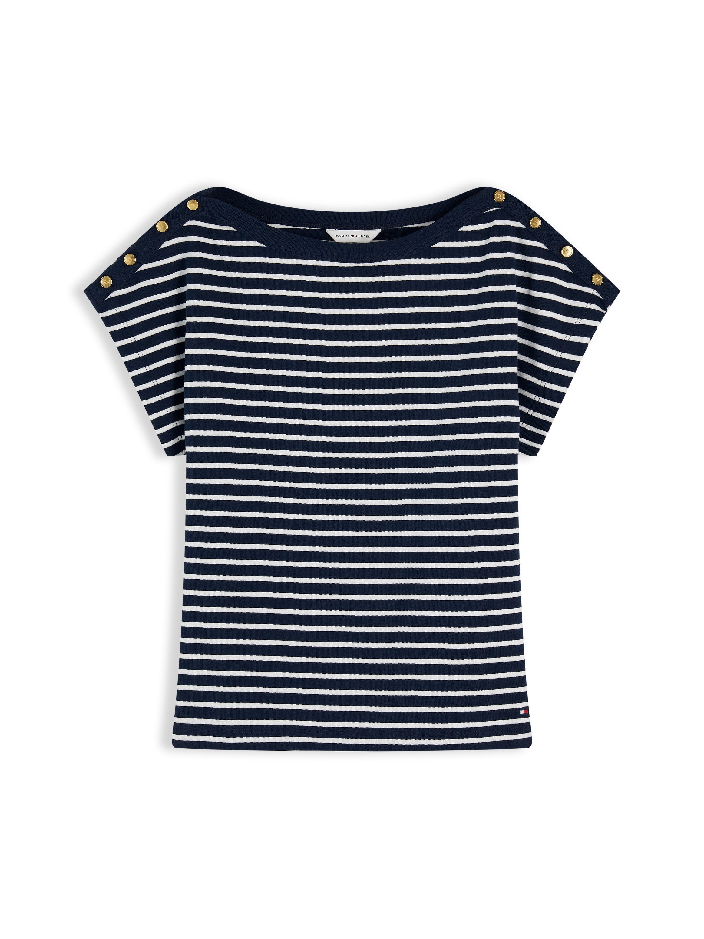 Tommy Hilfiger Kurzarmshirt GOLD BTN CAP-SLV BOAT-NK TEE Baumwolle, mit goldfarbenen Knöpfen – Bild 5 von 5