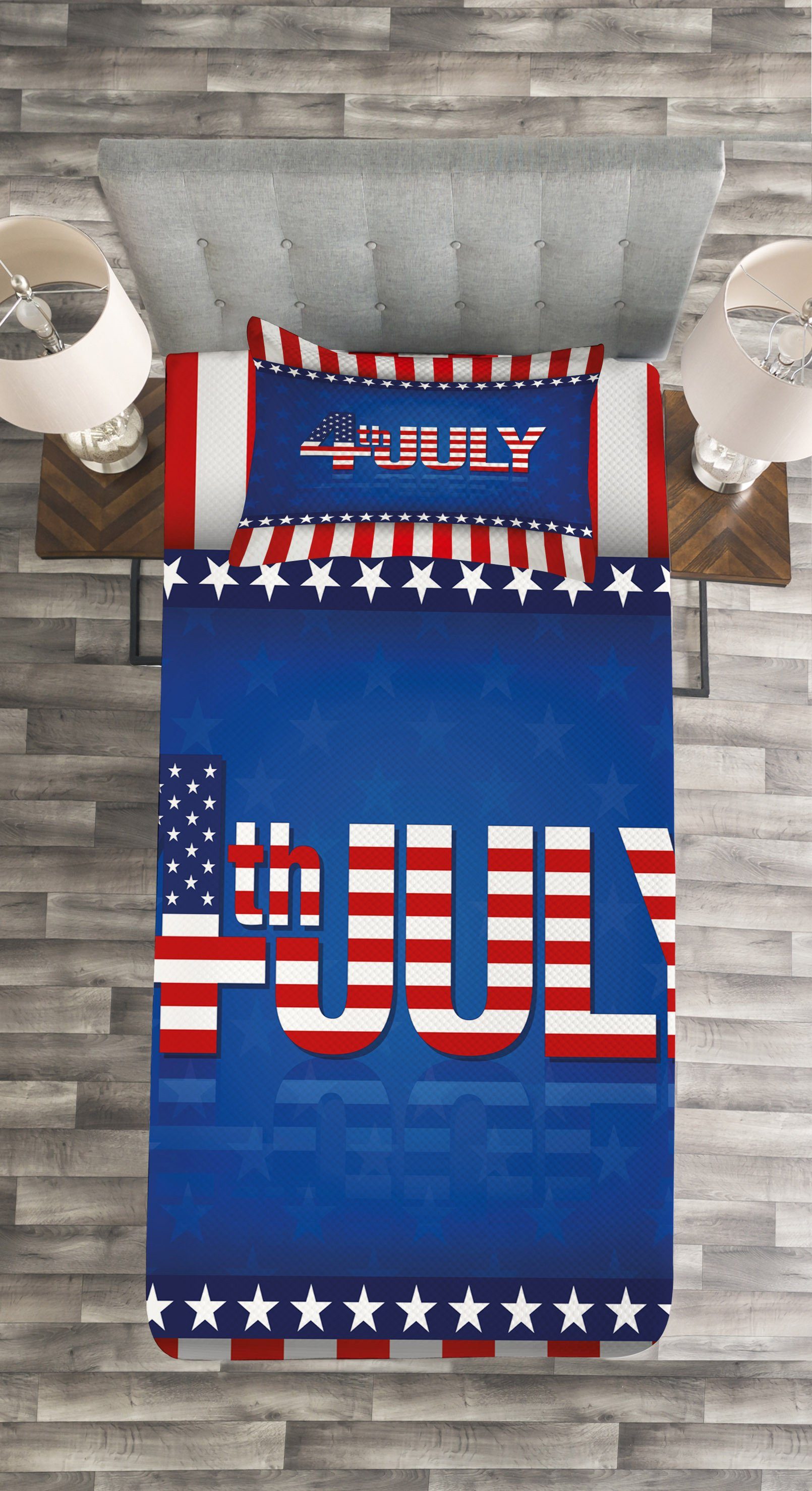 Amerika-Flaggen-Muster Abakuhaus, Kissenbezügen Set Tagesdecke Waschbar, mit 4. Juli