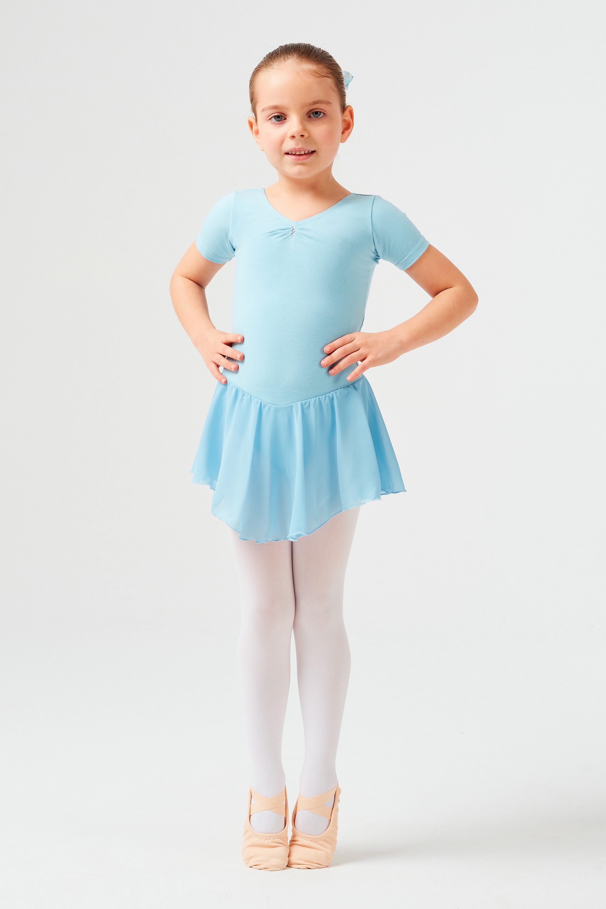 tanzmuster Chiffonkleid Ballettkleid Betty mit Glitzersteinen Mädchen Ballettbody mit Chiffon Röckchen