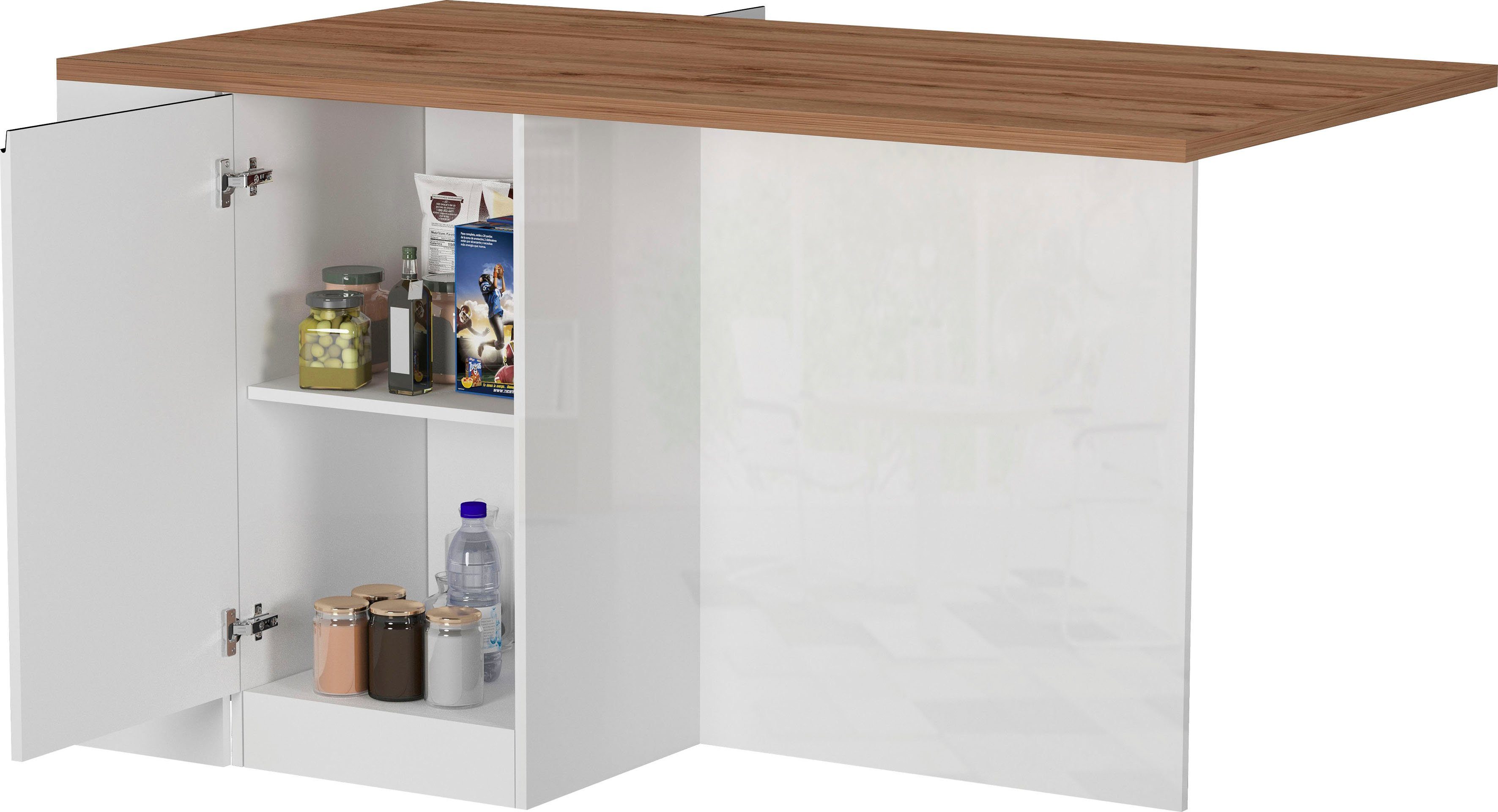 KOCHSTATION Kücheninsel KS-Sole, Breite 160 cm, 2 Türen, 4 offene Fächer